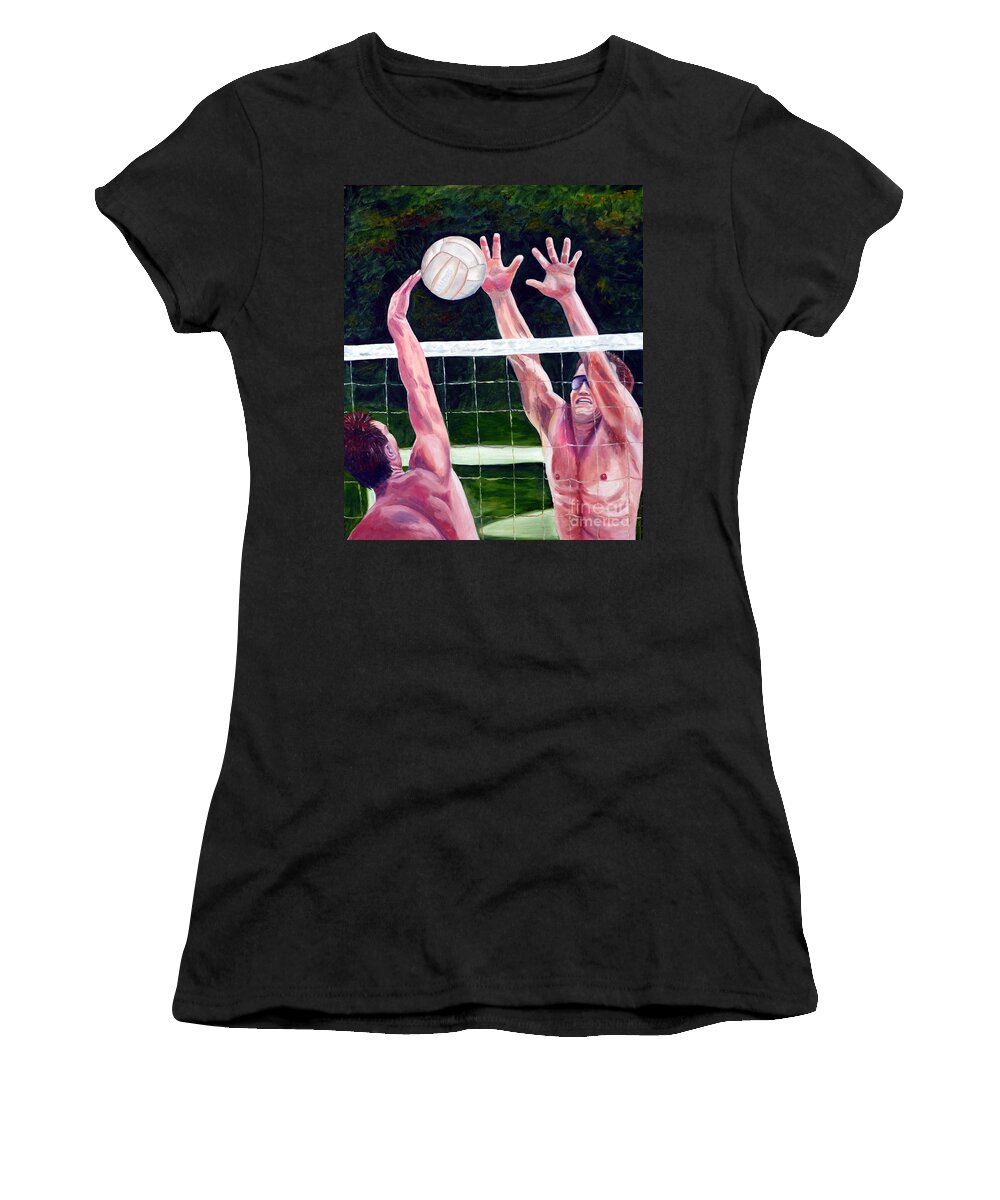 Volleyball Women's T-Shirt featuring the painting Volleyball Block by Julie Brugh Riffey