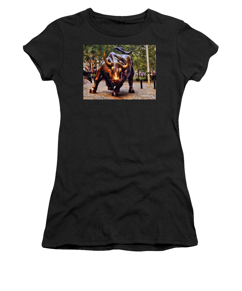 #faatoppicks Women's T-Shirt featuring the photograph Wall Street Bull by David Smith