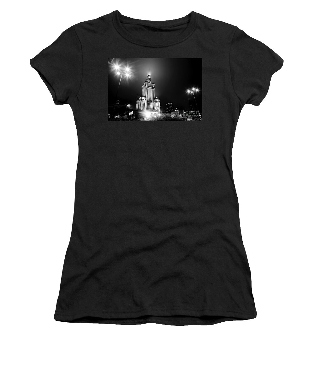Warsaw Women's T-Shirt featuring the photograph Warsaw Poland downtown skyline at night by Michal Bednarek