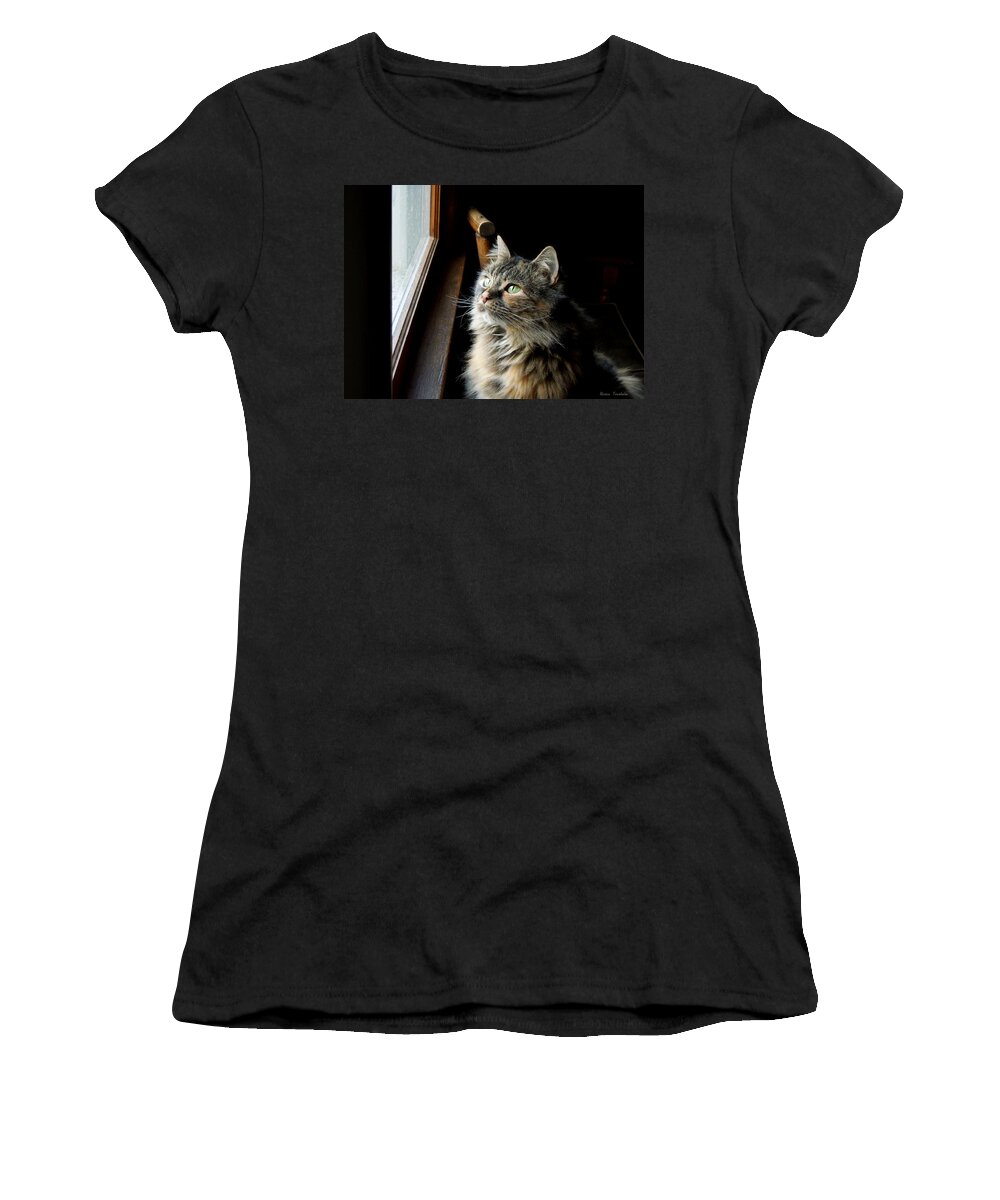 Cat Women's T-Shirt featuring the photograph Watching Snowflakes by Renee Trenholm