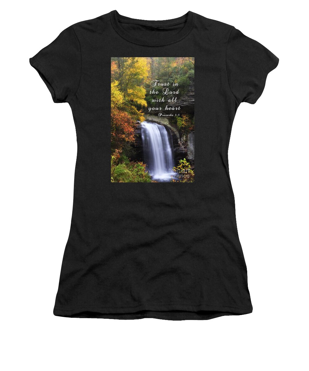 Looking Women's T-Shirt featuring the photograph Waterfall with Scripture by Jill Lang