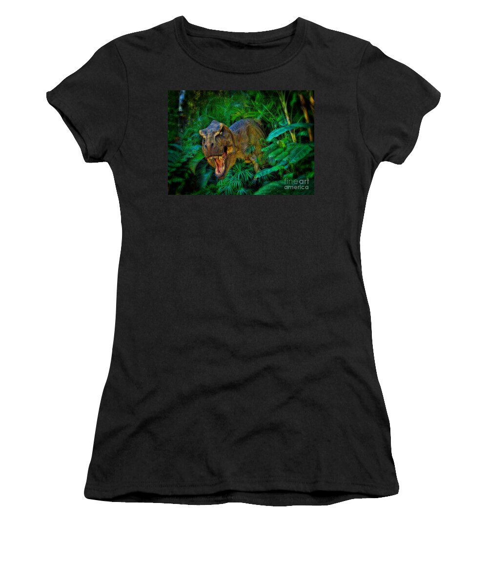 Tyrannosaurus Rex Women's T-Shirt featuring the photograph Welcome to my Park Tyrannosaurus Rex by Olga Hamilton