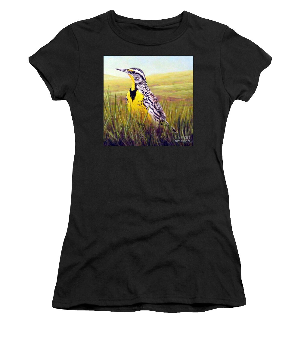 Birds Women's T-Shirt featuring the painting Western Meadowlark by Tom Chapman