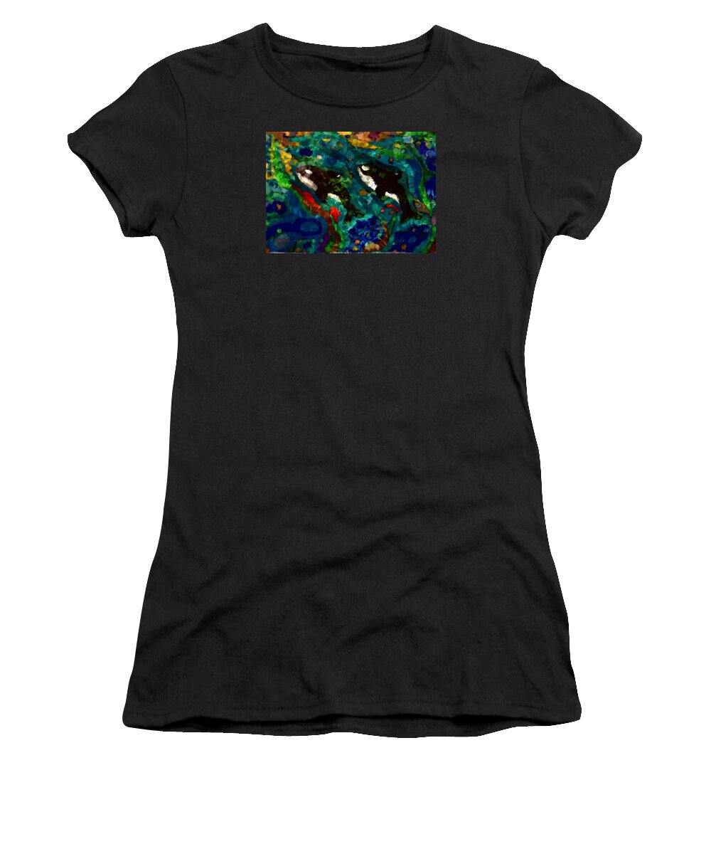 Orcas Women's T-Shirt featuring the painting Whales At Sea - Orcas - Abstract Ink Painting by Marie Jamieson