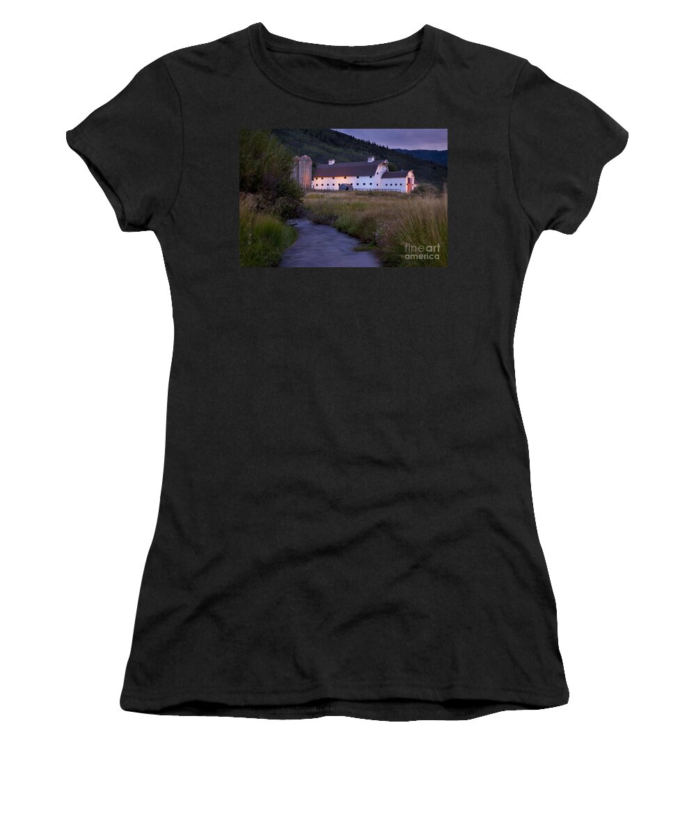 White Women's T-Shirt featuring the photograph White Barn by Brian Jannsen