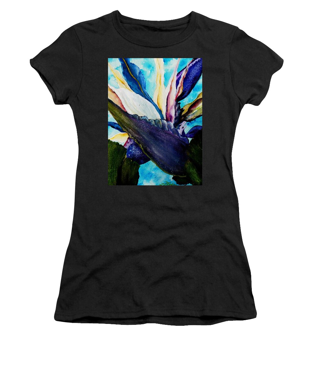 Bird Of Paradise Painting Women's T-Shirt featuring the painting White Bird by Lil Taylor