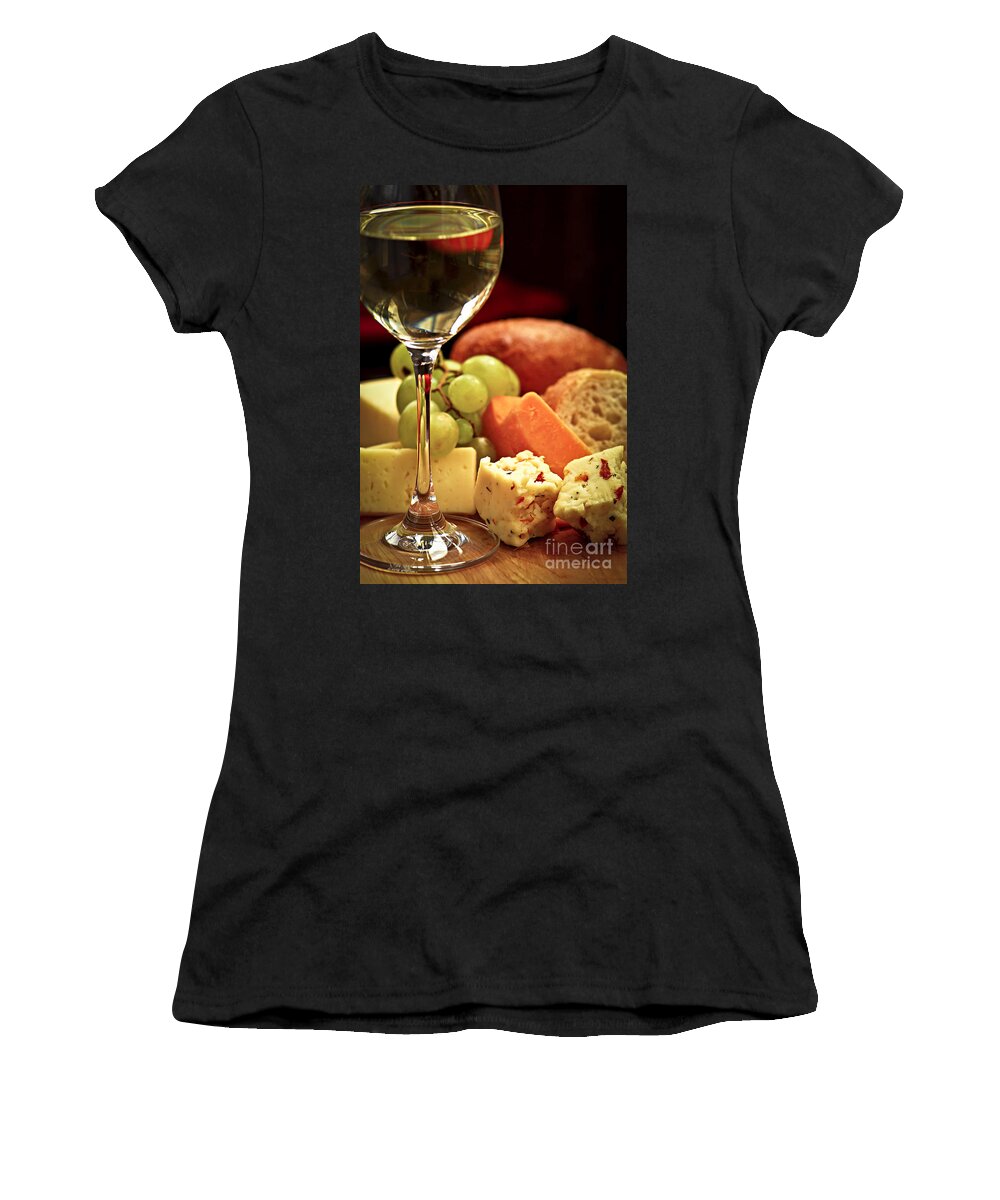 Cheese Women's T-Shirt featuring the photograph Wine and cheese 3 by Elena Elisseeva