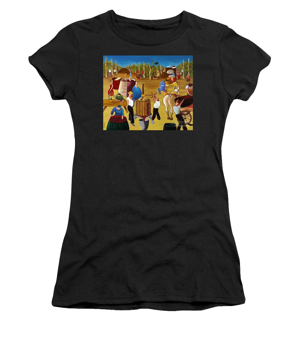 Mediterranean Canvas Art Women's T-Shirt featuring the painting Wine Pressing 2 by William Cain