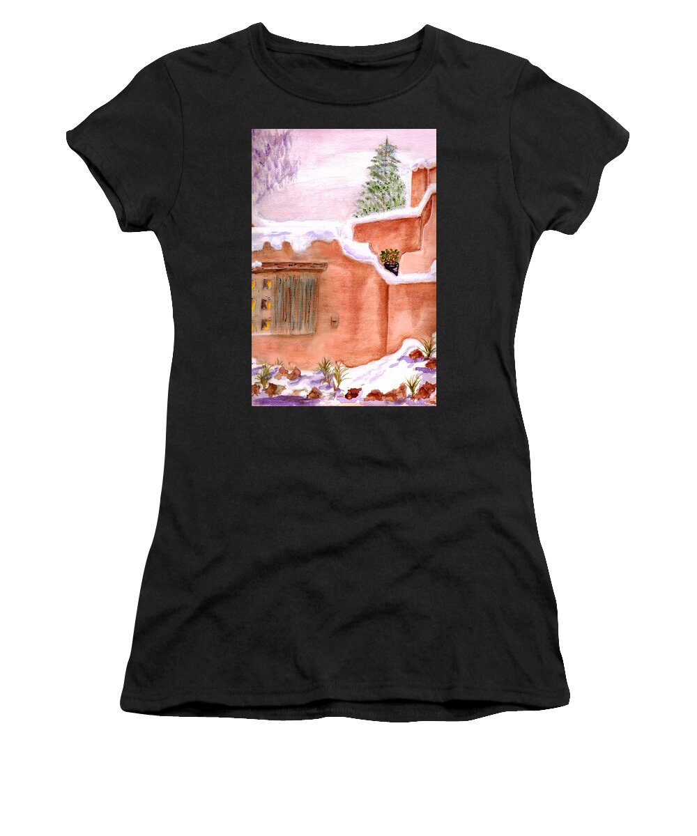 Watercolor Women's T-Shirt featuring the painting Winter Adobe by Paula Ayers