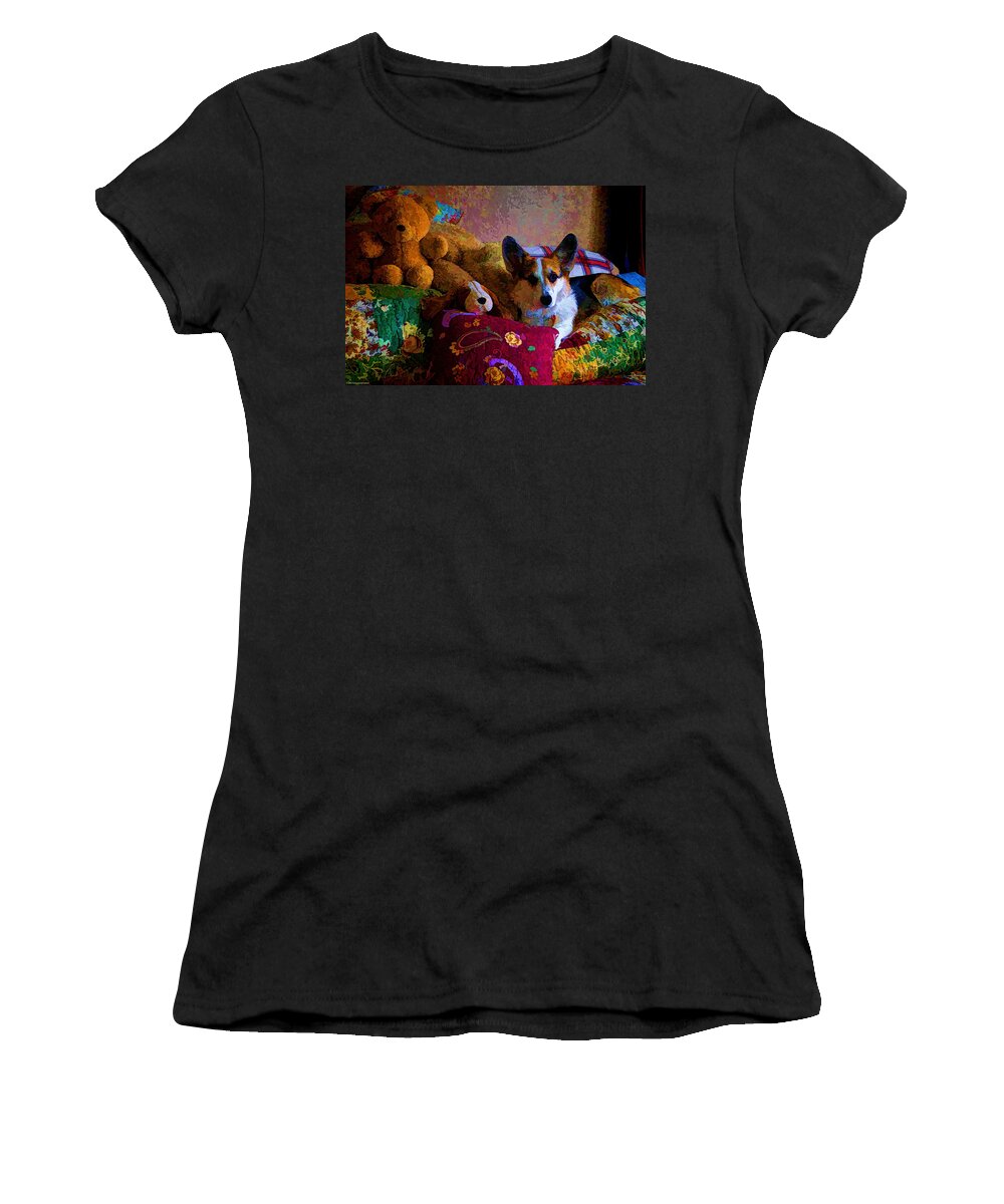 Johnny Women's T-Shirt featuring the photograph With His Friends On The Bed by Mick Anderson