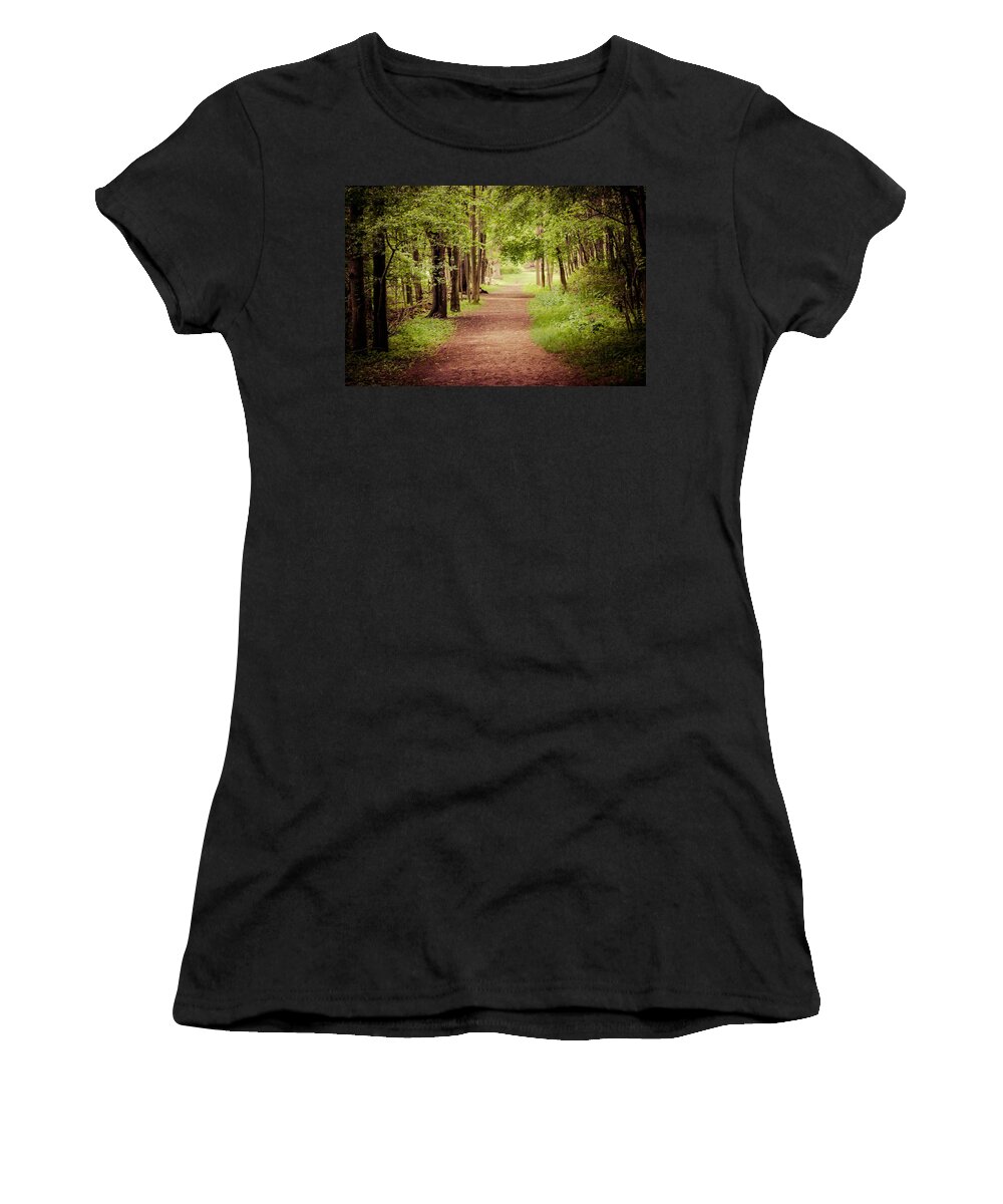 Landscape Women's T-Shirt featuring the photograph Woodland Trail by Sara Frank