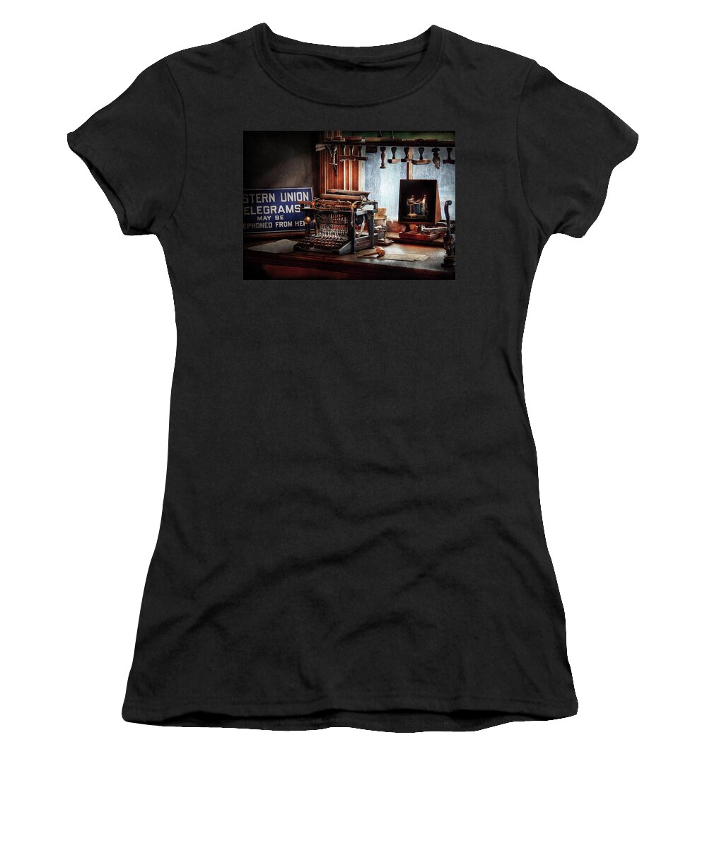 Hdr Women's T-Shirt featuring the photograph Writer - Typewriter - The aspiring writer by Mike Savad