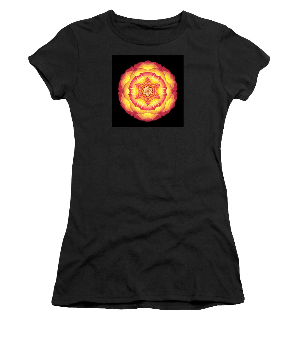 Flower Women's T-Shirt featuring the photograph Yellow and Red Rose III Flower Mandala by David J Bookbinder