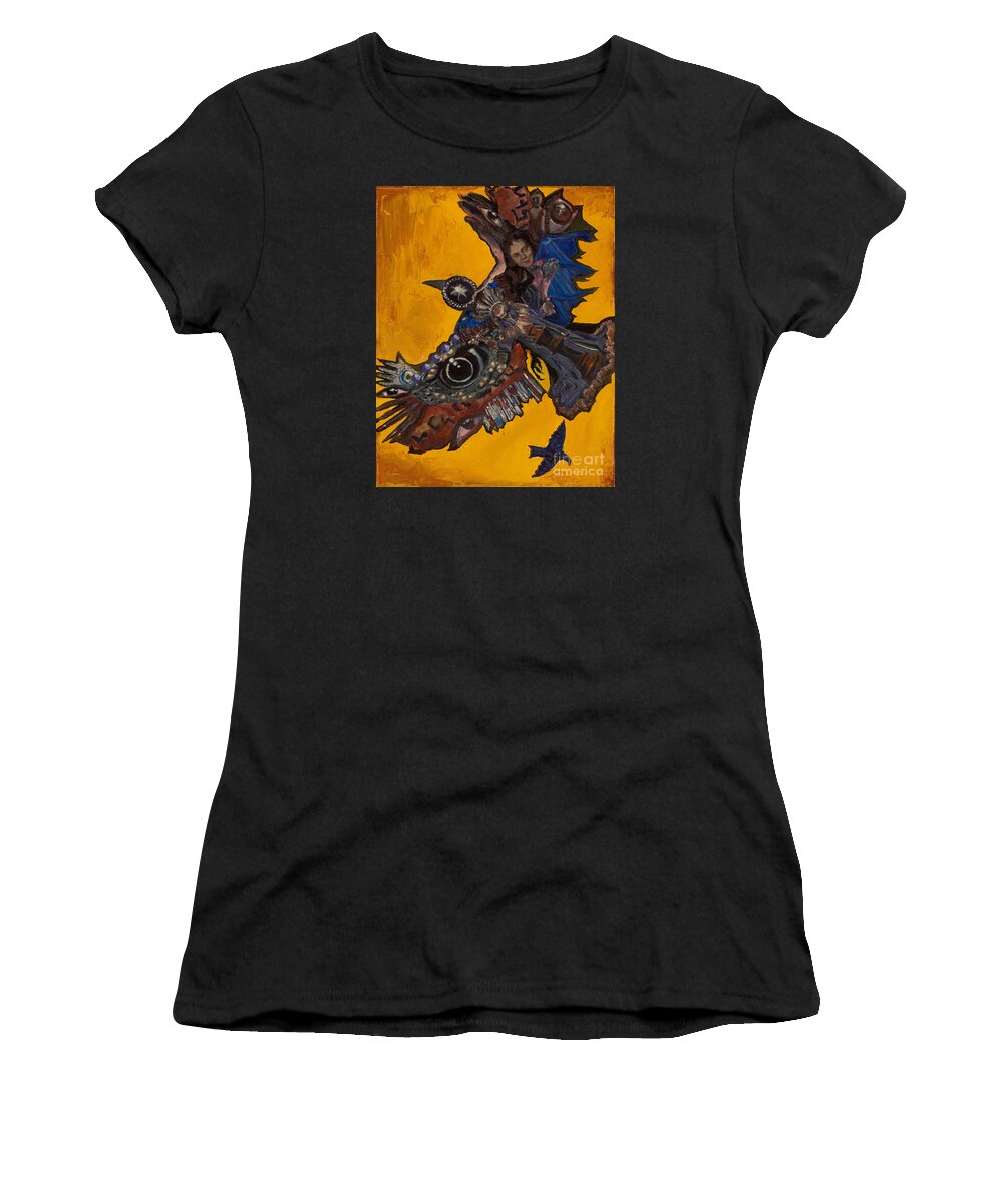 Crow Women's T-Shirt featuring the painting Yellow Crow by Emily McLaughlin