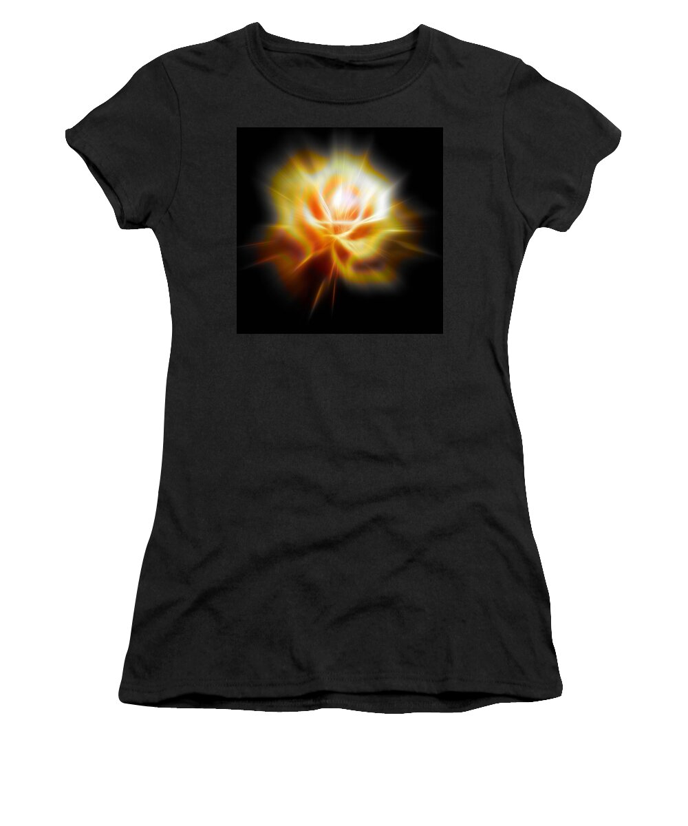 Yellow Women's T-Shirt featuring the digital art Yellow glowing Rose by Lilia S