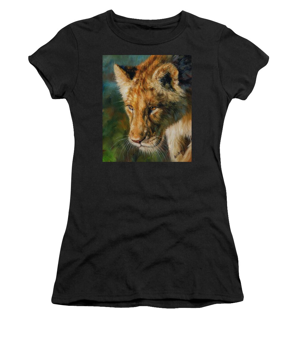 Lion Women's T-Shirt featuring the painting Young Lion by David Stribbling