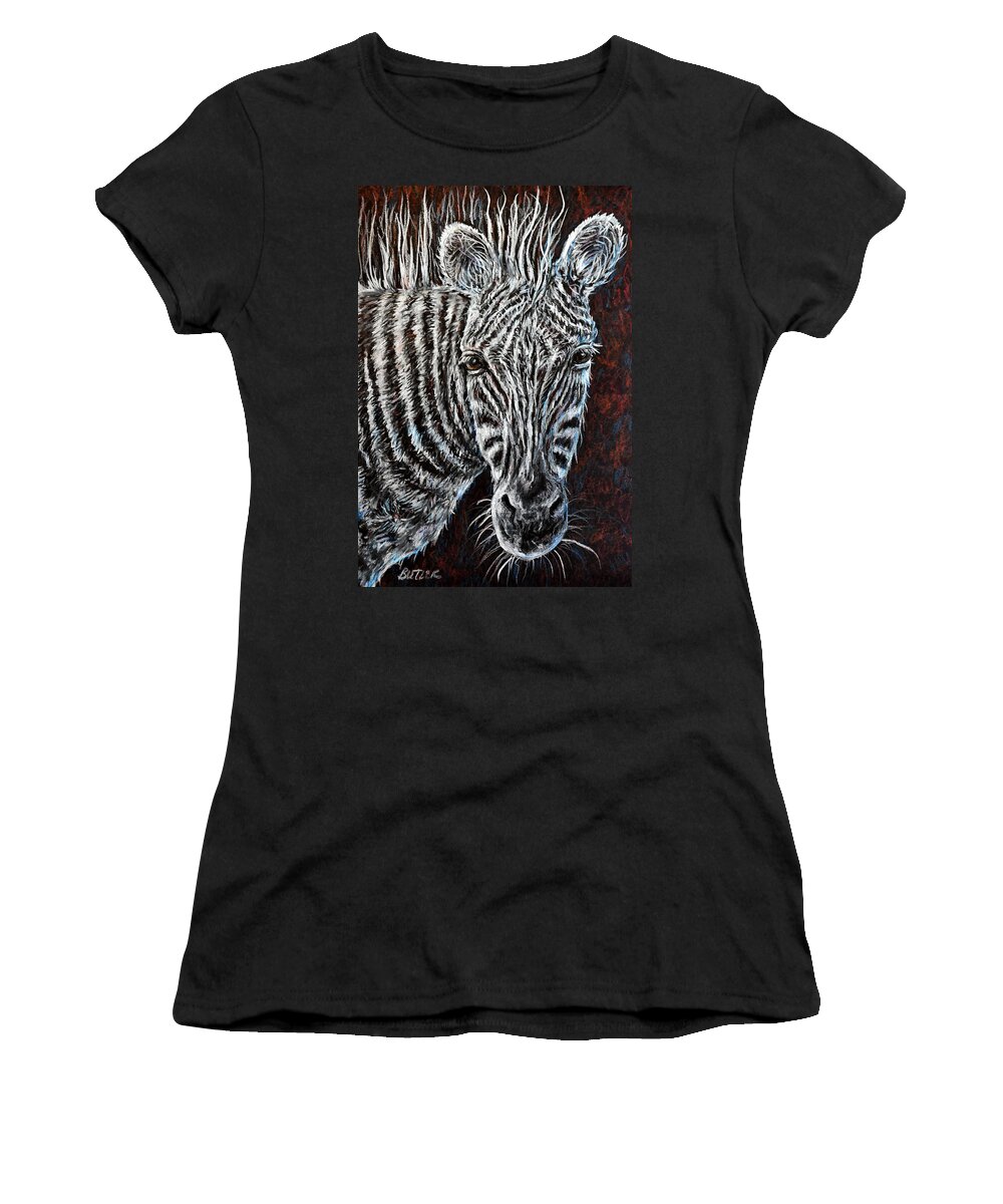 Zebra Women's T-Shirt featuring the drawing Zebra by Gail Butler