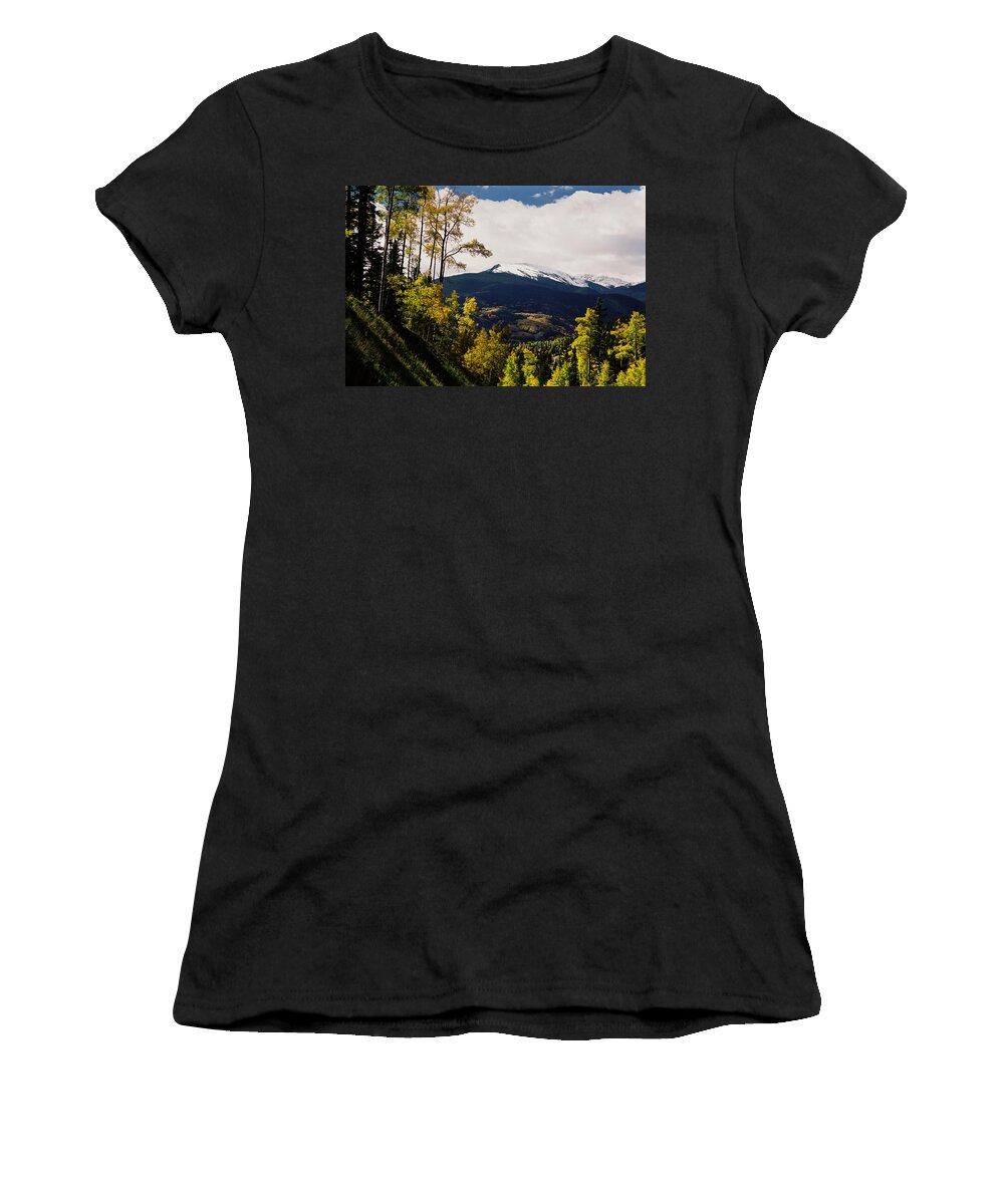 Red River Women's T-Shirt featuring the photograph Fall Snow On Wheeler Peak by Ron Weathers
