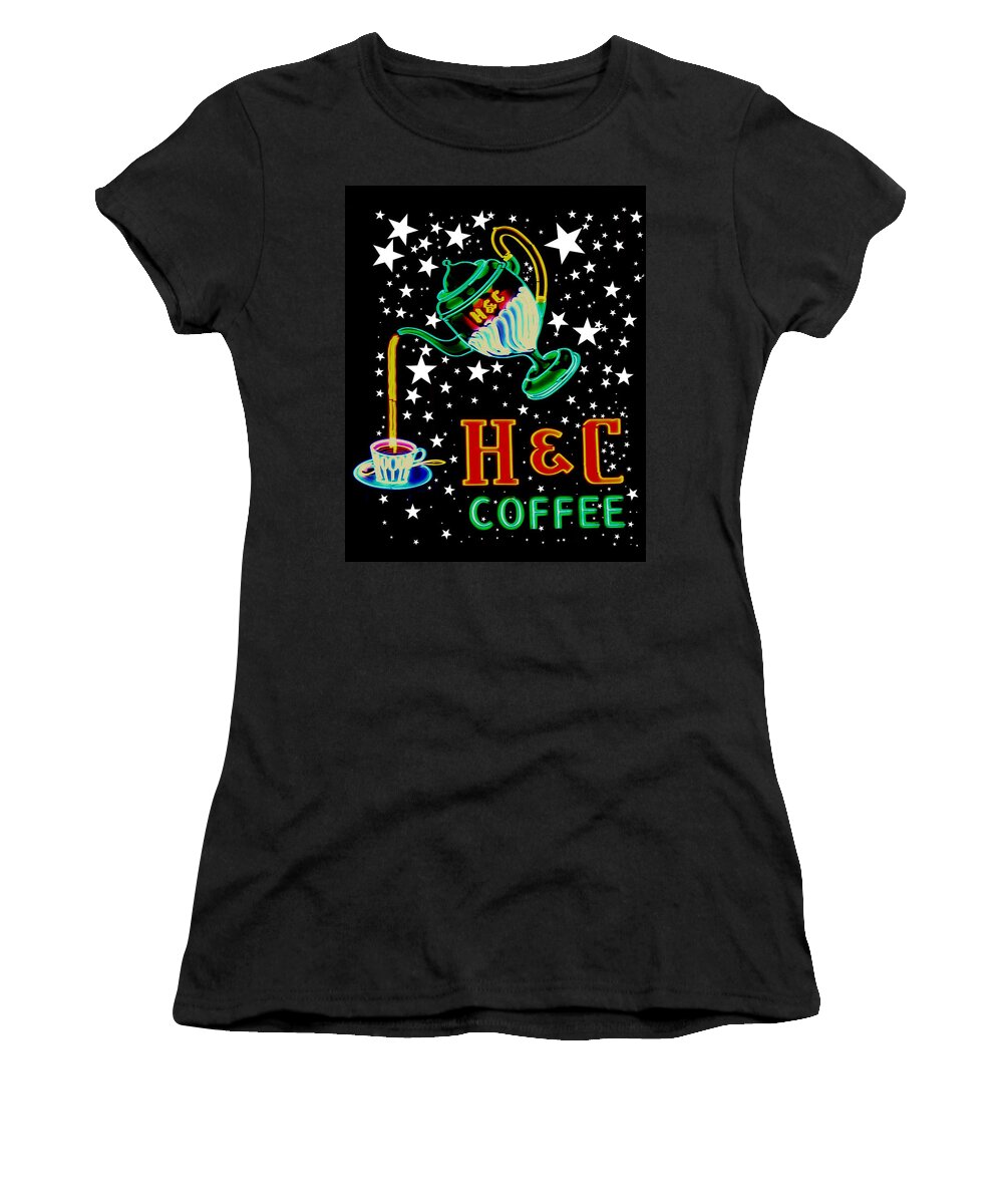Neon Women's T-Shirt featuring the mixed media Out of this world coffee by Eric Liller