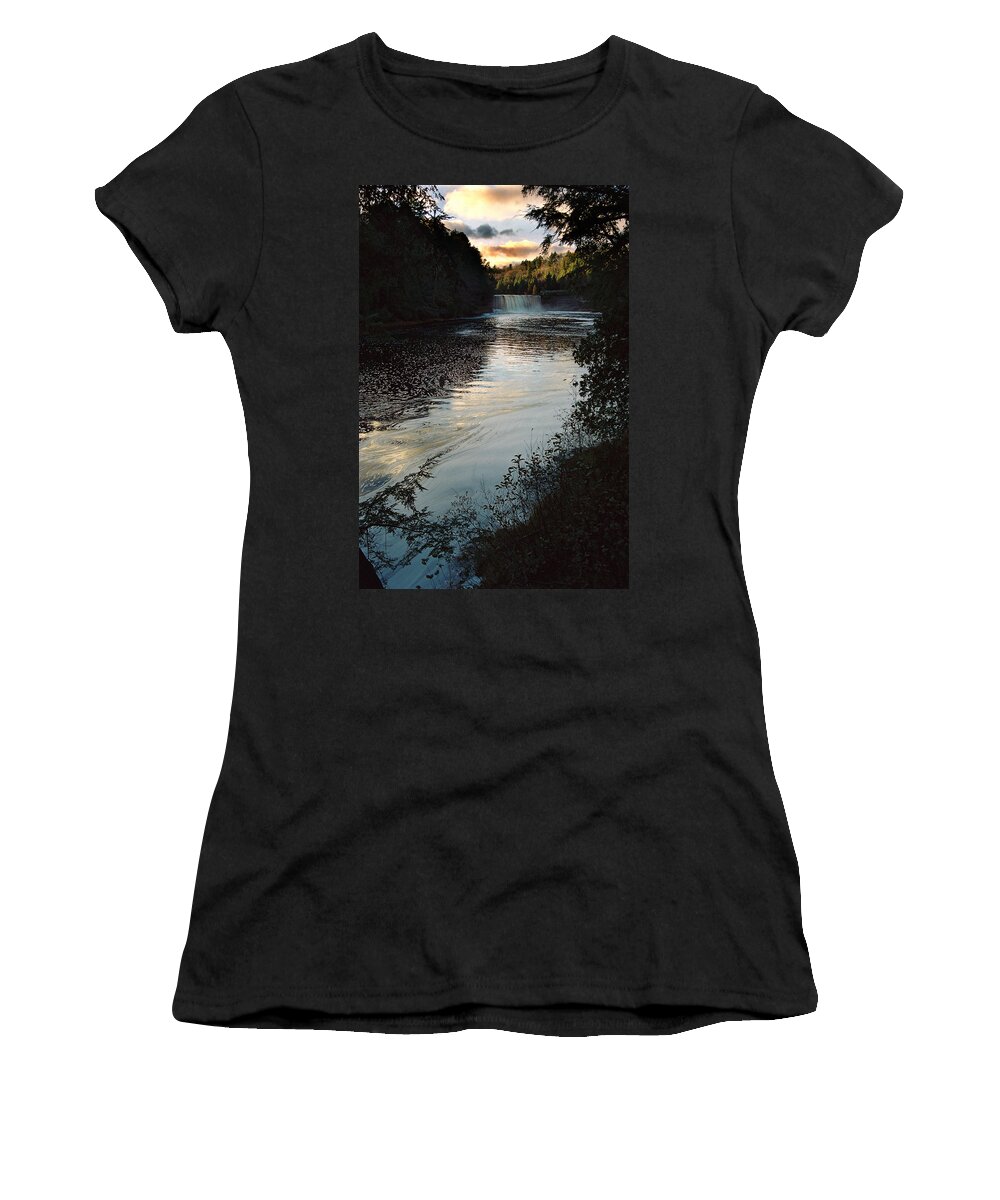 Tahquamenon Falls Women's T-Shirt featuring the photograph Sunset At Tahquamenon Falls by Ron Weathers