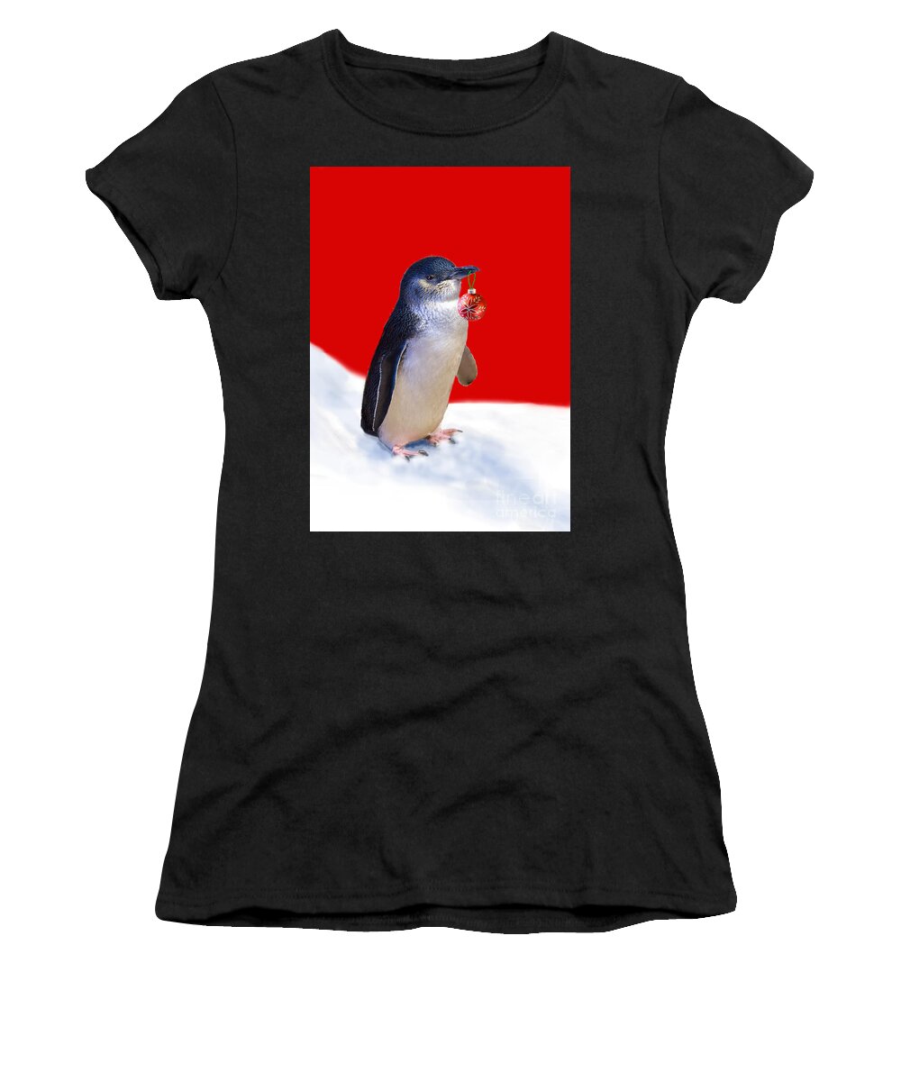 Little Penguin Women's T-Shirt featuring the photograph Fairy Penguin for Christmas #2 by Louise Heusinkveld