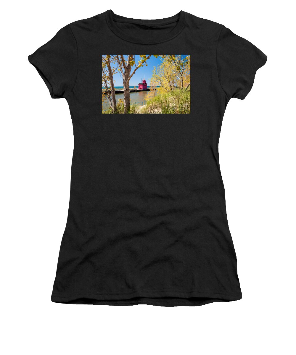 Holland Women's T-Shirt featuring the photograph Holland MI Lighthouse #1 by Larry Carr