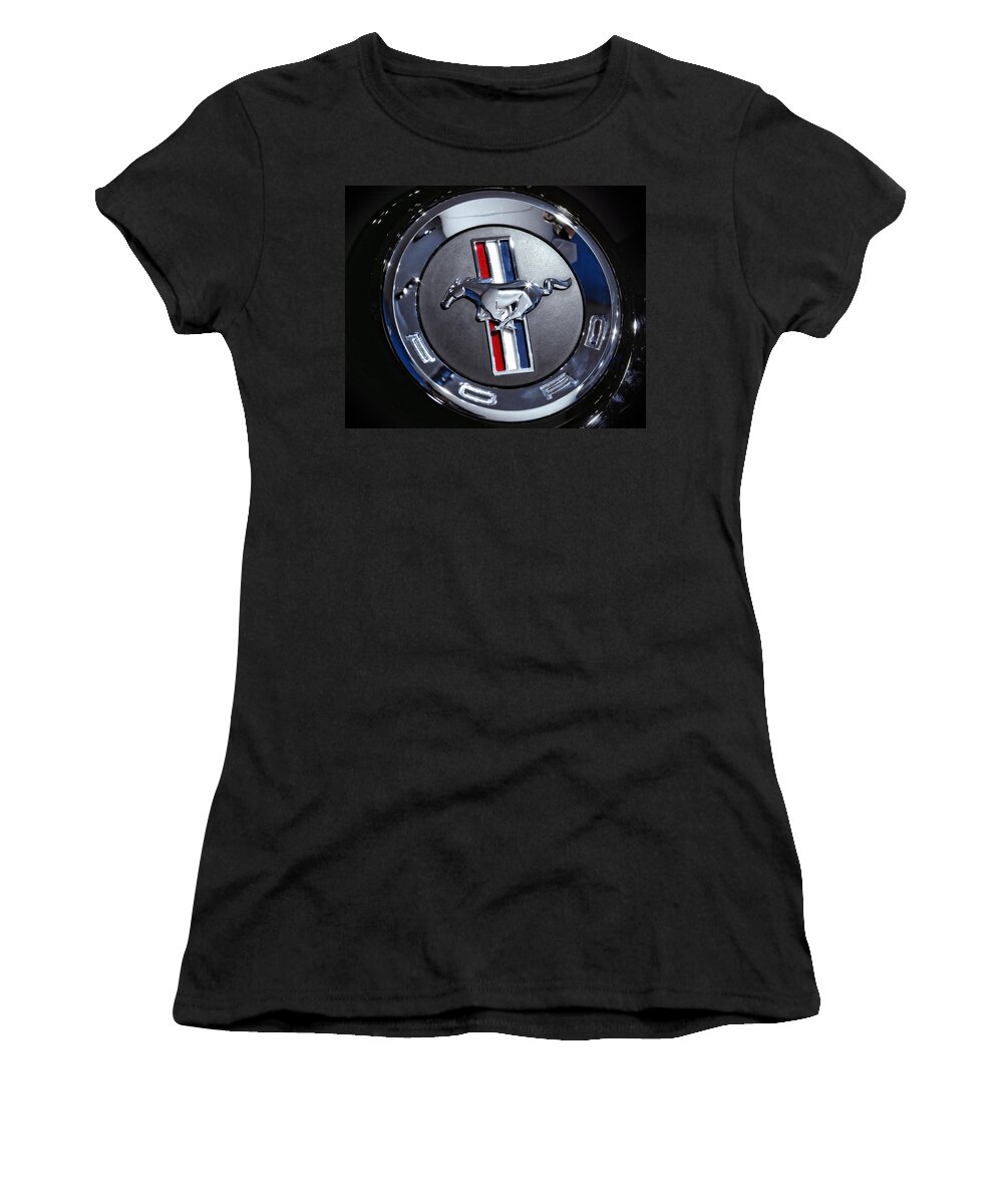 2011 Women's T-Shirt featuring the photograph 2012 Ford Mustang Trunk Emblem by Gordon Dean II