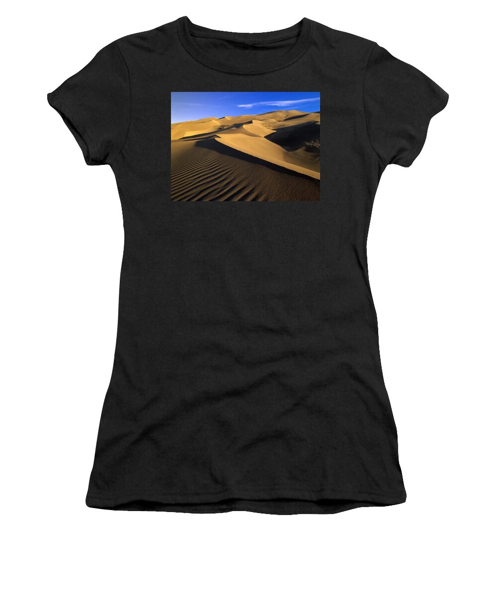 00175058 Women's T-Shirt featuring the photograph 750 Foot Tall Sand Dunes Tallest by Tim Fitzharris