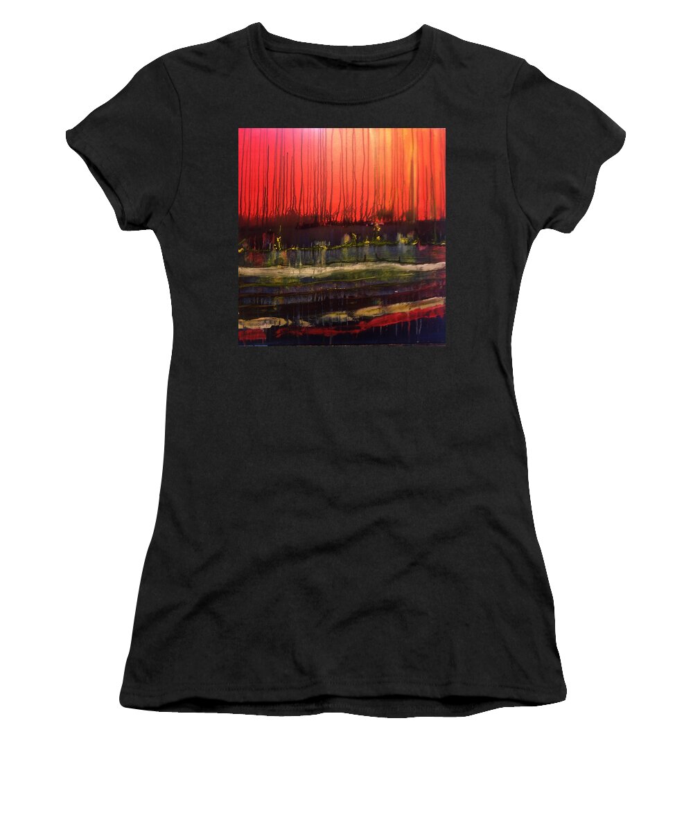 Orange Women's T-Shirt featuring the painting Aftermath by Renate Wesley