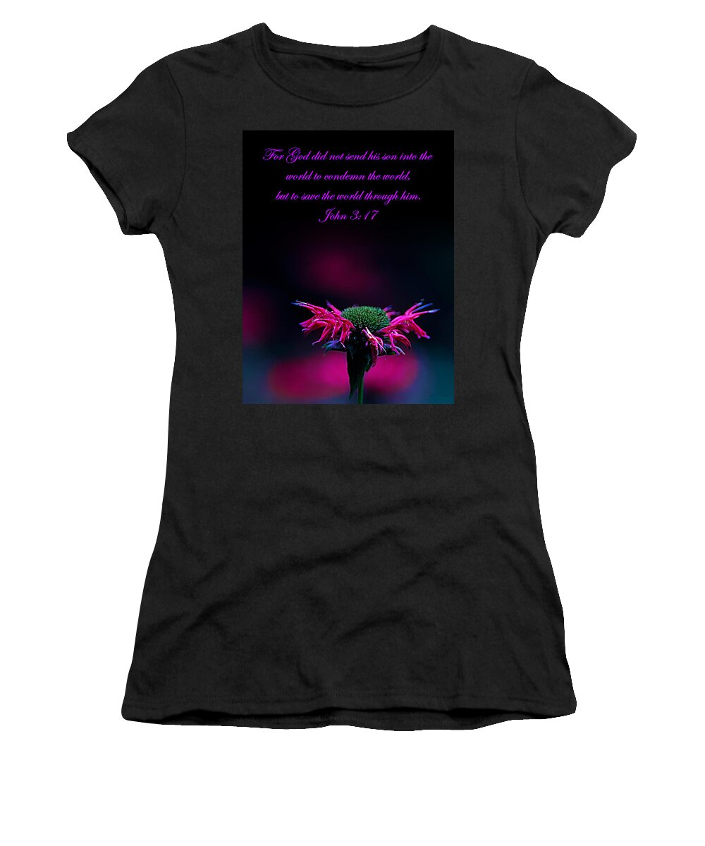 Bible Verse Flowers Women's T-Shirt featuring the photograph Bee Baum John 3 17 by Randall Branham
