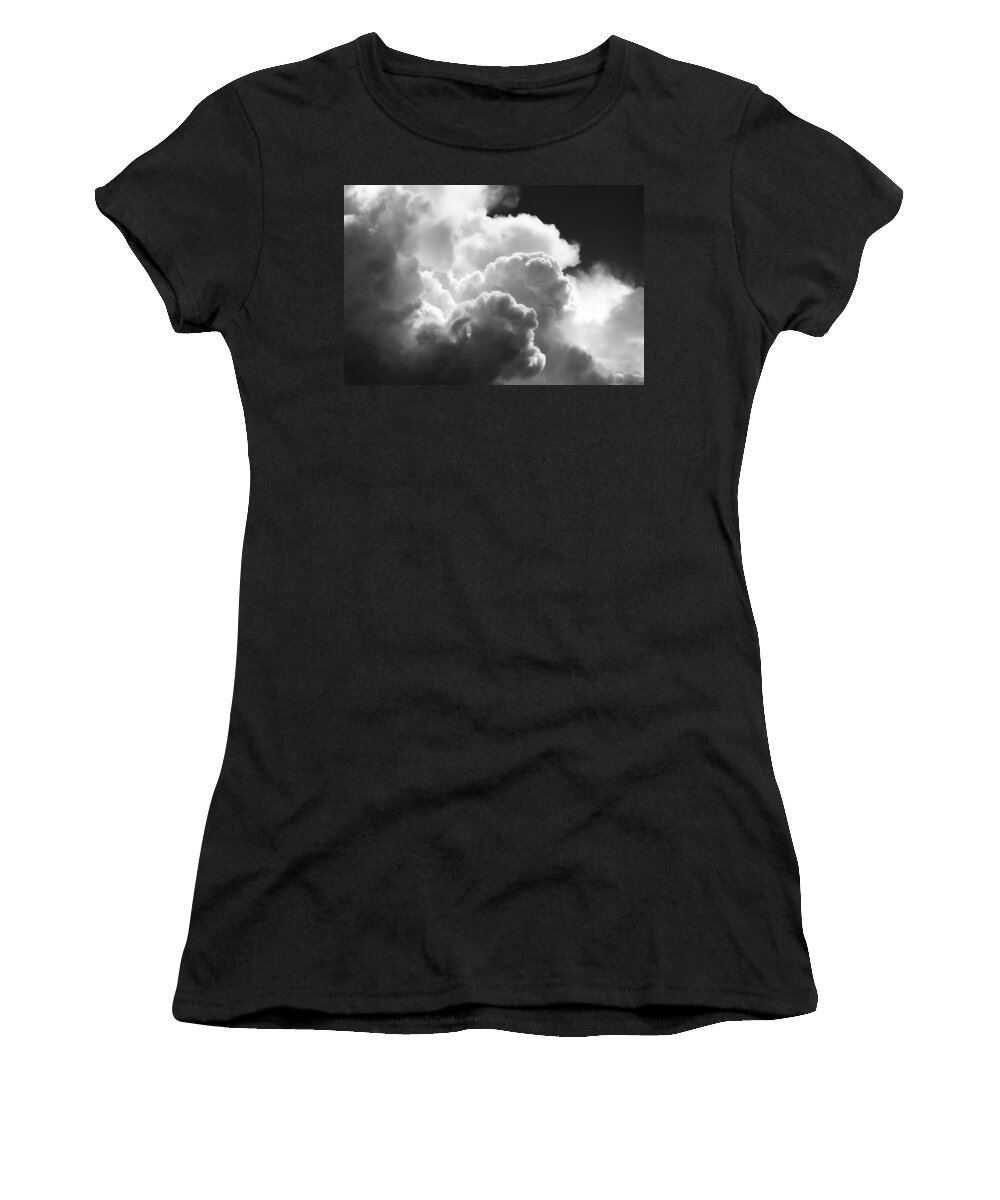 Black Women's T-Shirt featuring the photograph Black And white Sky With Building Storm Clouds Fine Art Print by Keith Webber Jr