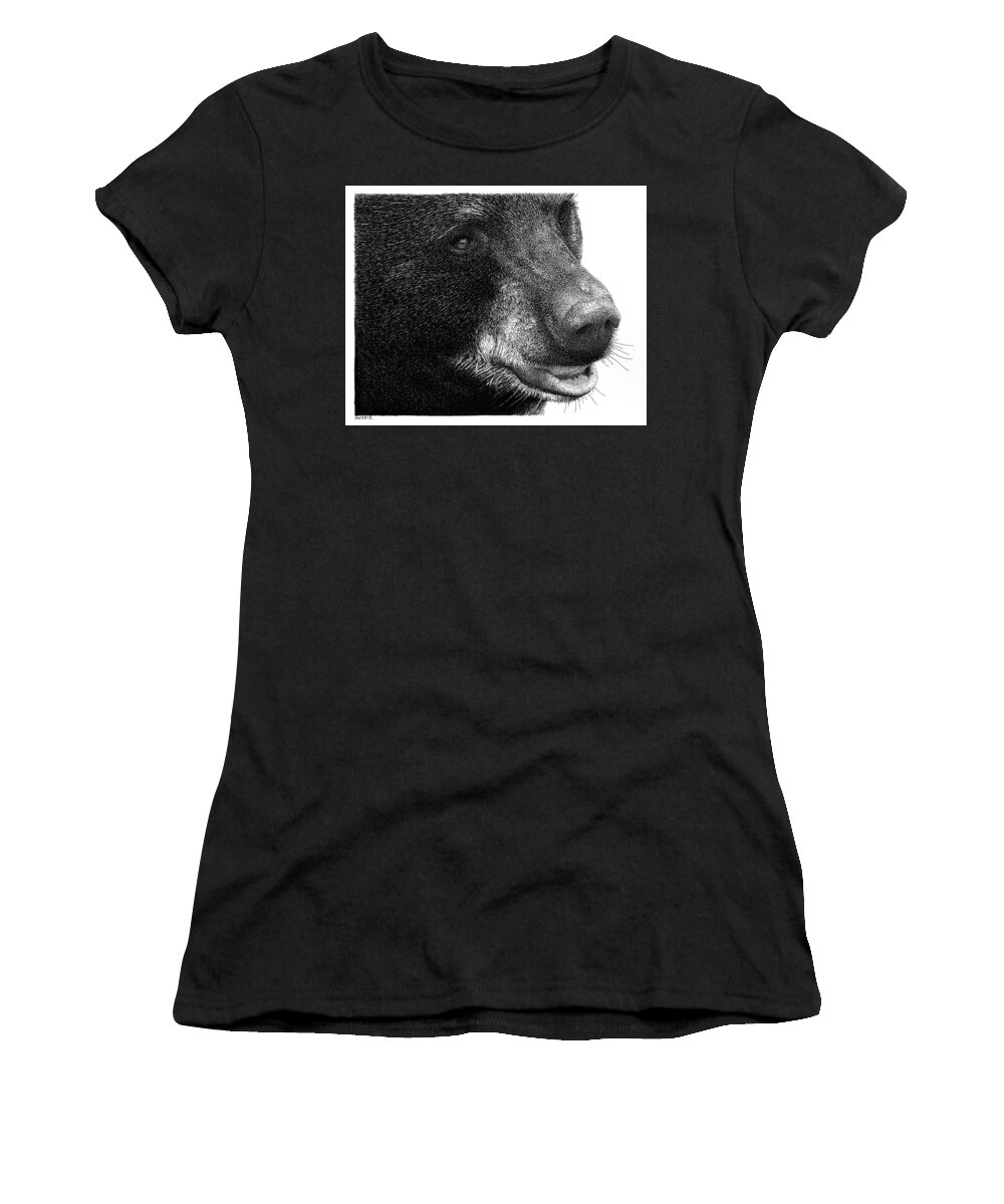 Black Bear Women's T-Shirt featuring the drawing Black Bear by Scott Woyak