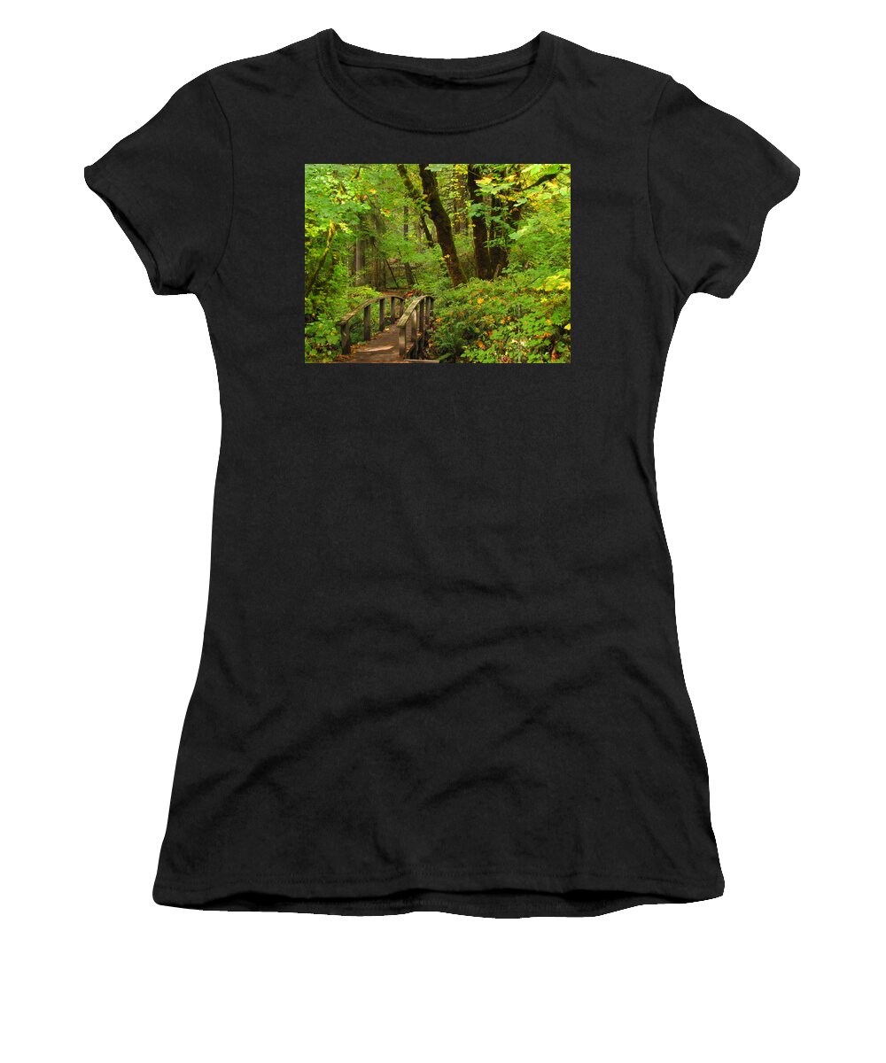 Woods Women's T-Shirt featuring the photograph Bridge to a Fairytale by KATIE Vigil