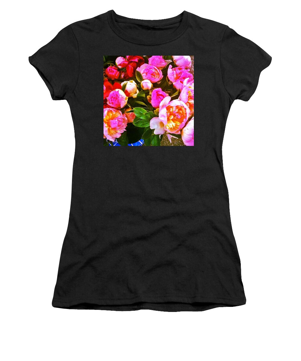 Peonies Women's T-Shirt featuring the photograph Bucket Of #peonies #flowers by Anna Porter