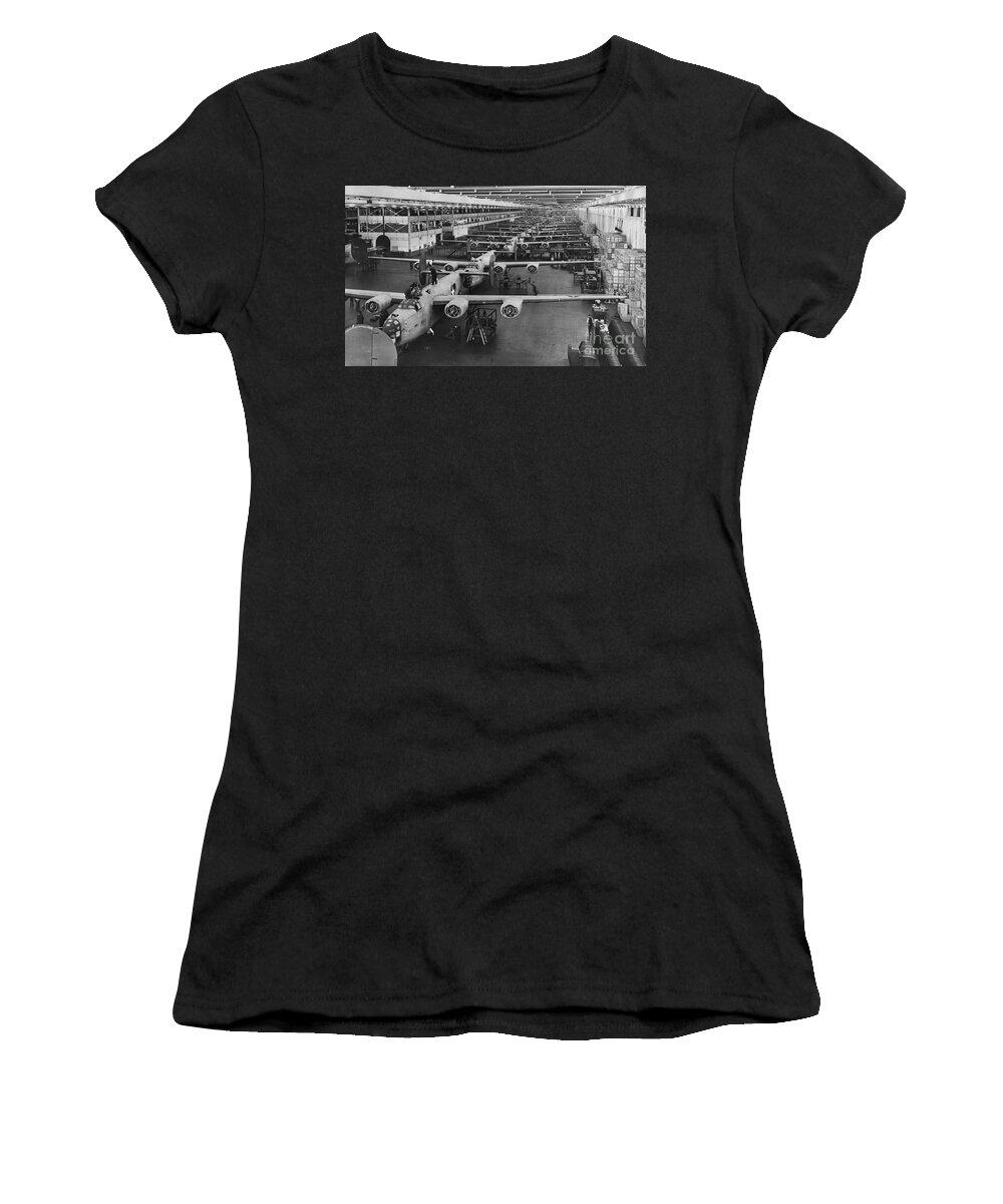 Military Women's T-Shirt featuring the photograph Building Bombers, C.1941 by Omikron