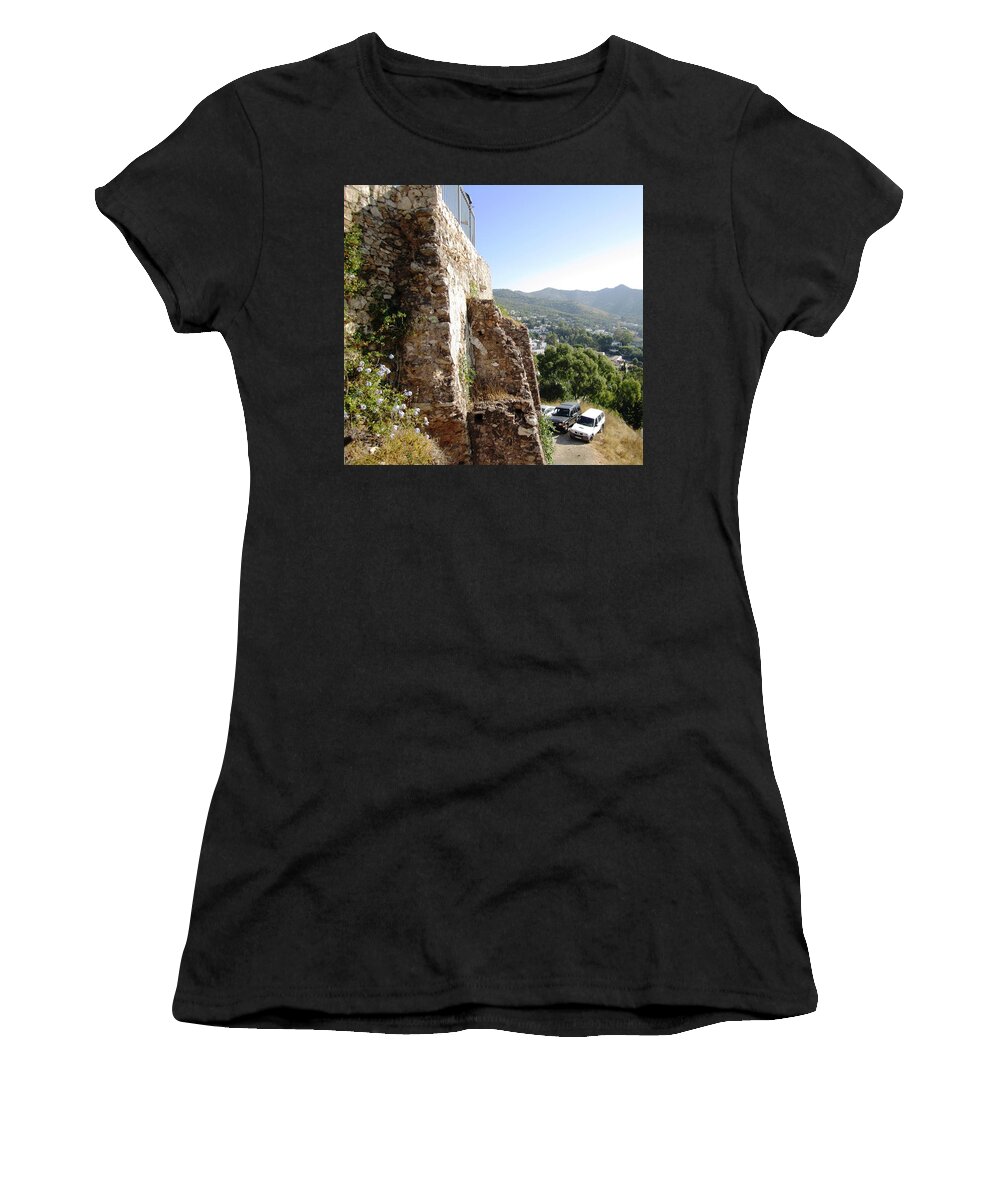 Rock Women's T-Shirt featuring the photograph Built Solid Rock Hilltop in Mijas Spain by John Shiron