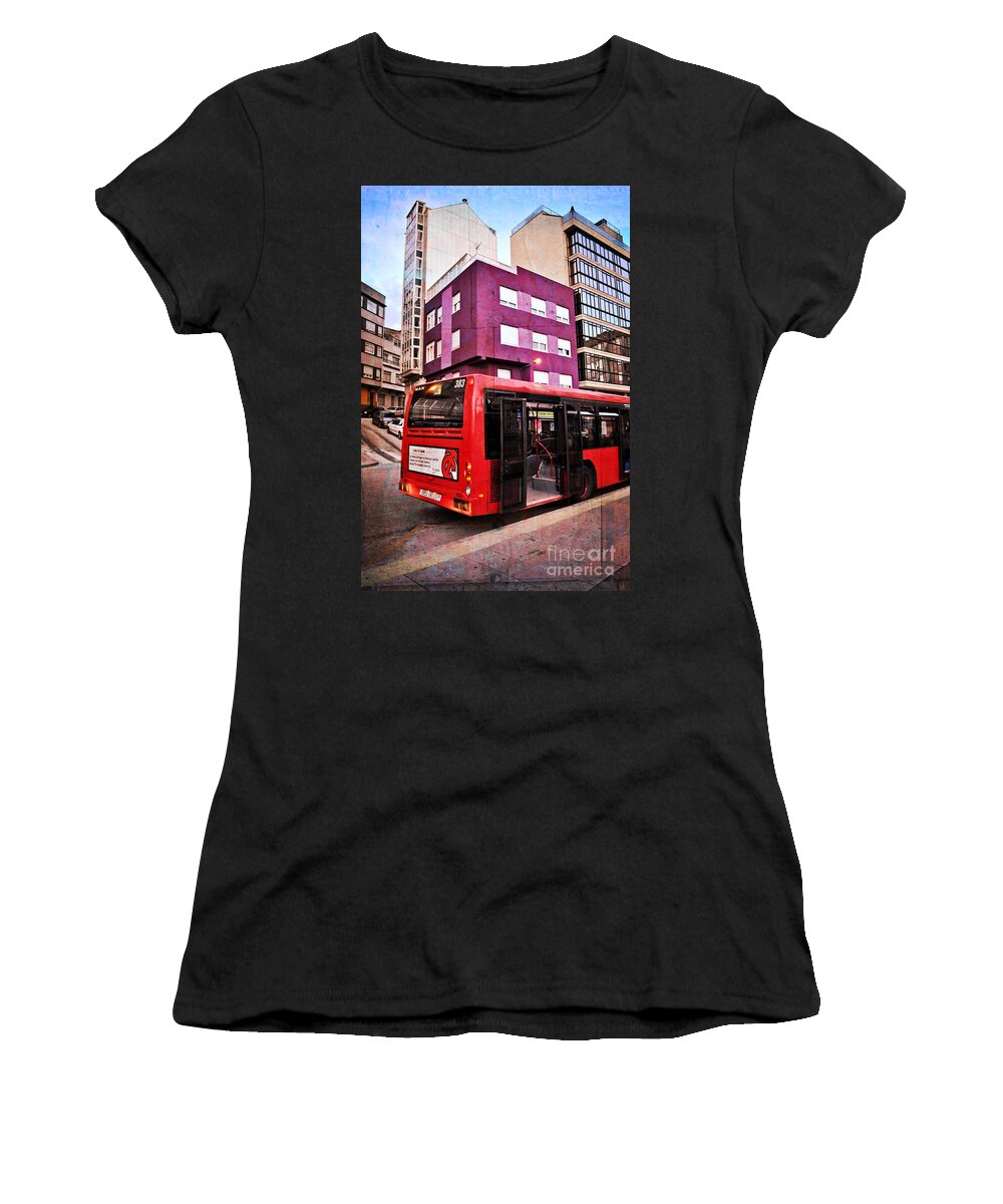 Bus Stop Women's T-Shirt featuring the photograph Bus Stop - La Coruna by Mary Machare