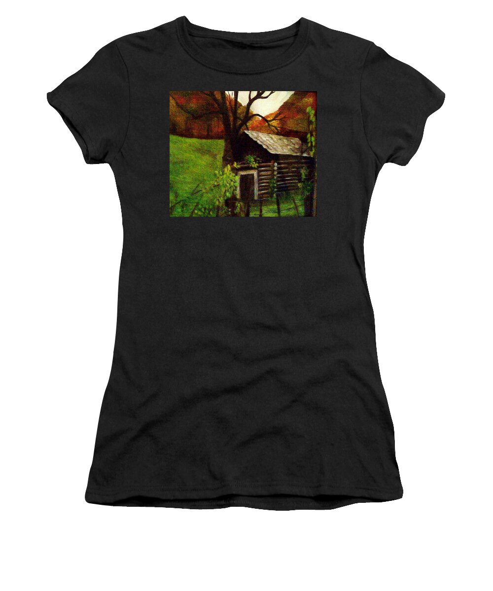 Cabin Women's T-Shirt featuring the painting Cabin by a Hillside by Christy Saunders Church