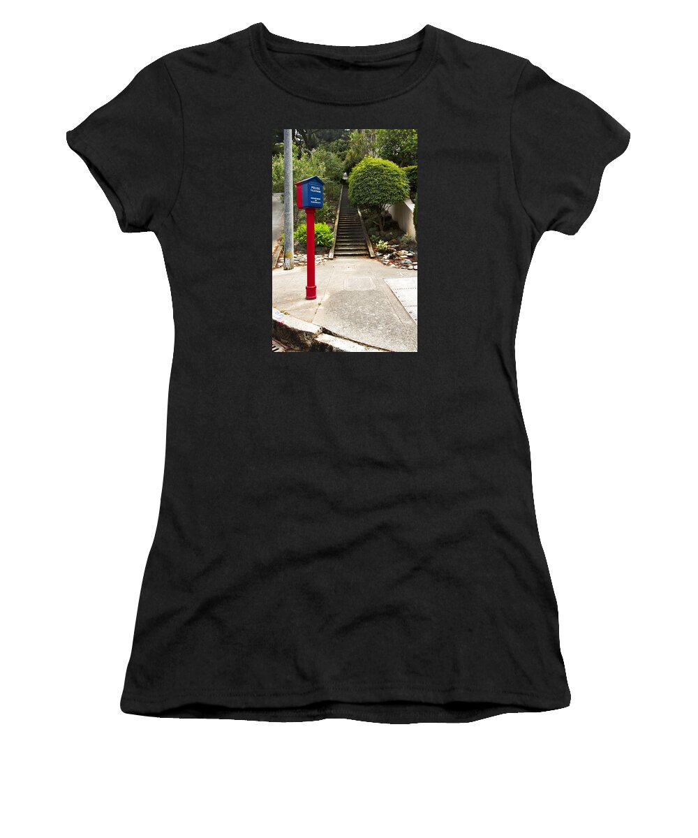 Call Box Women's T-Shirt featuring the photograph Call Box with Stairs by Grant Groberg