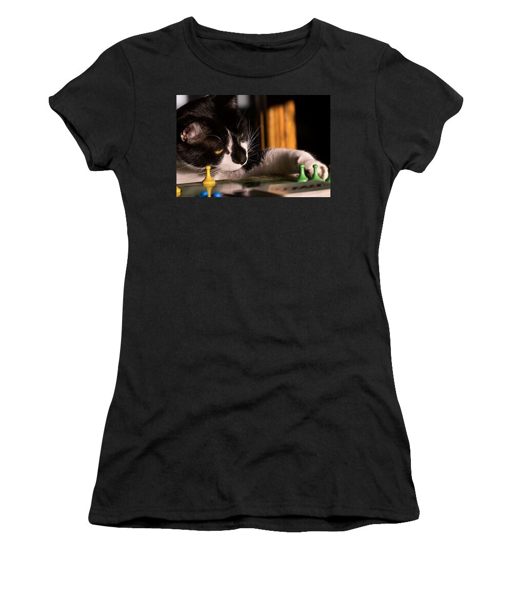 Sorry! Women's T-Shirt featuring the photograph Cat Playing a Game by Lori Coleman