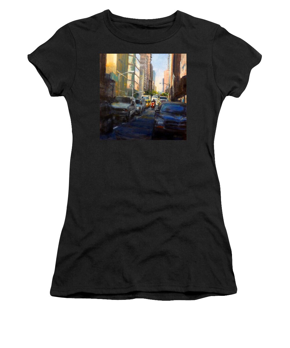 Landscape Women's T-Shirt featuring the painting Crosstown on West 58th by Peter Salwen