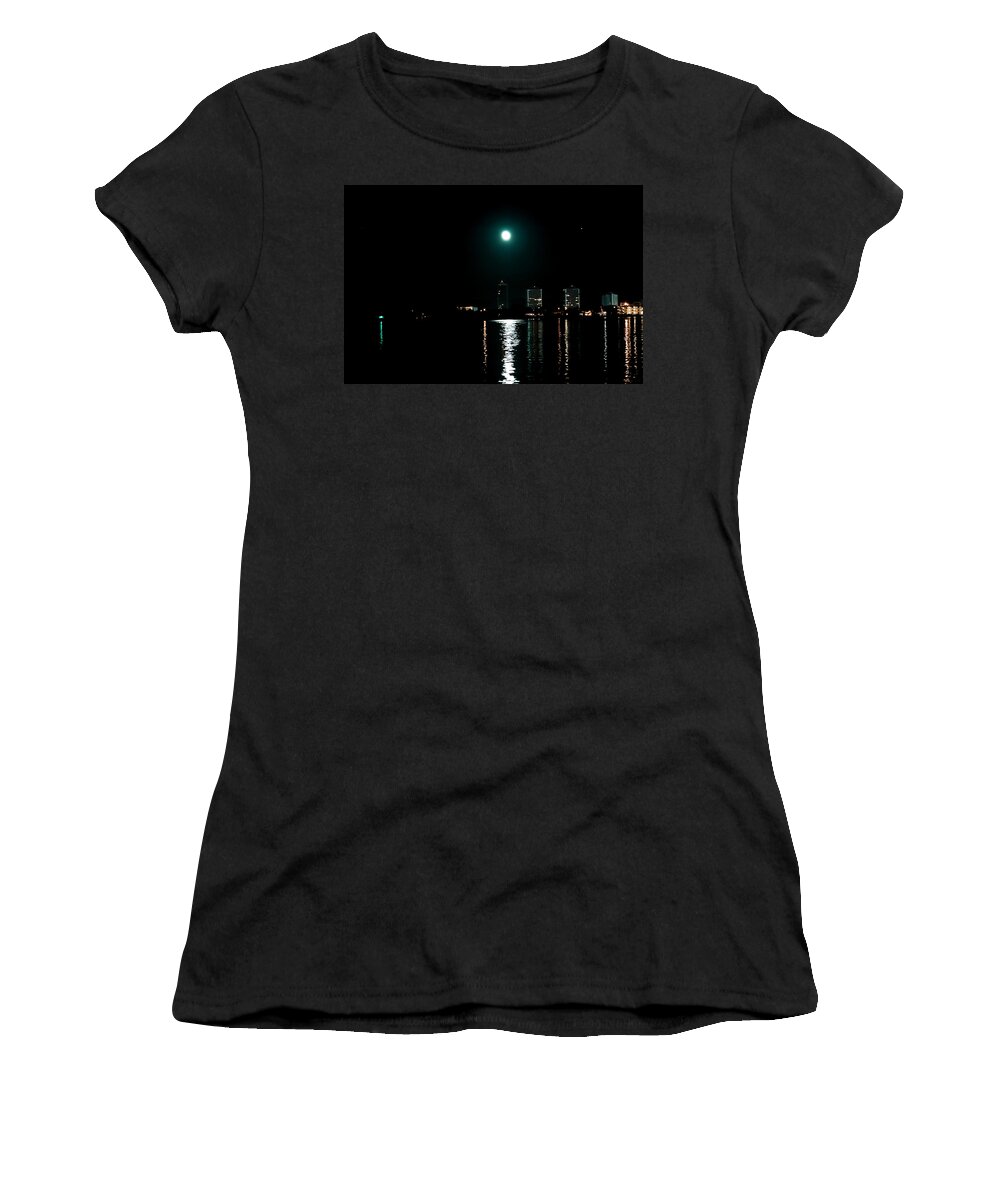 Moon Women's T-Shirt featuring the photograph Dance of the Moon on the Halifax by DigiArt Diaries by Vicky B Fuller