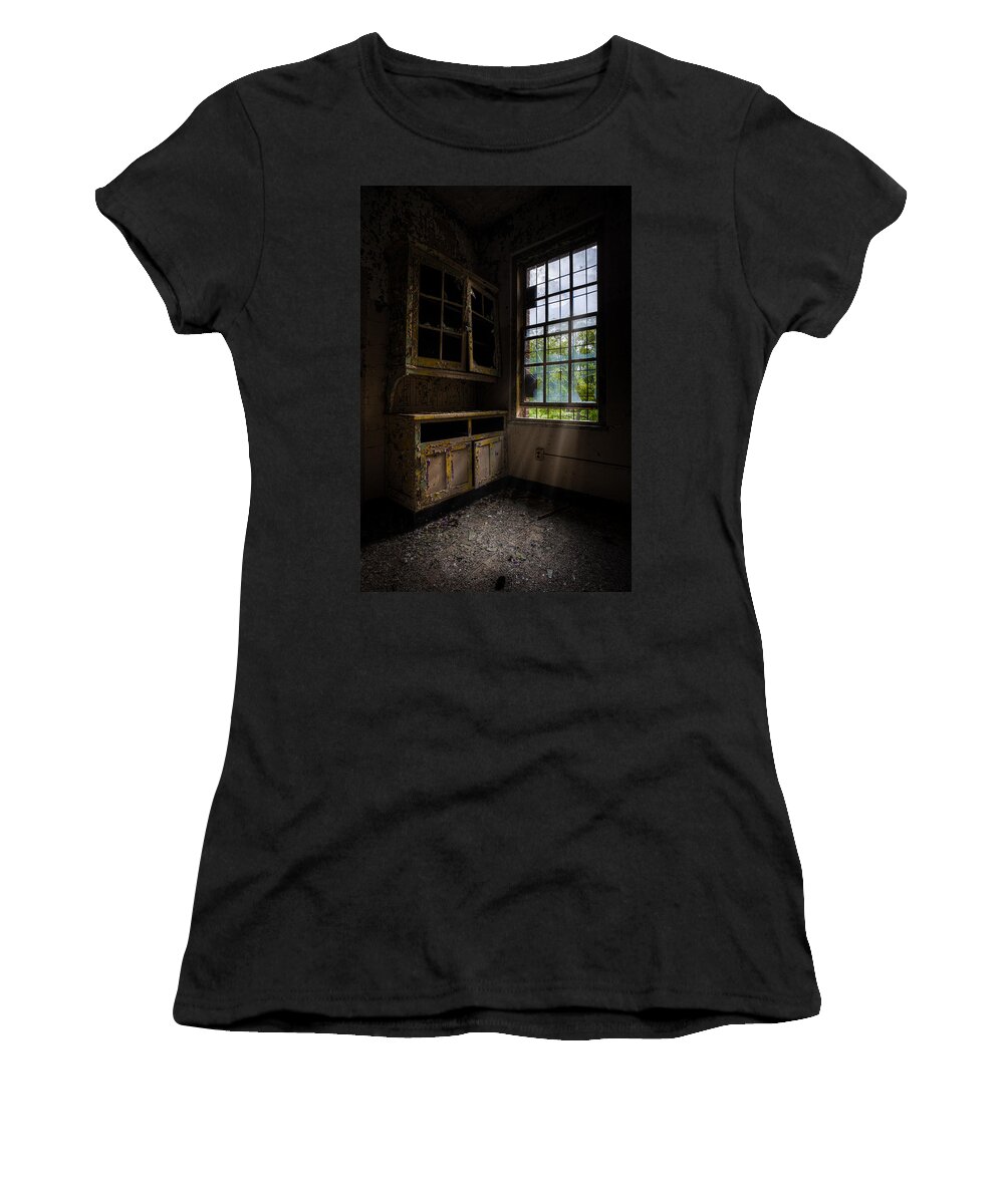 Dark Women's T-Shirt featuring the photograph Dark And Empty Cabinets by Gary Heller