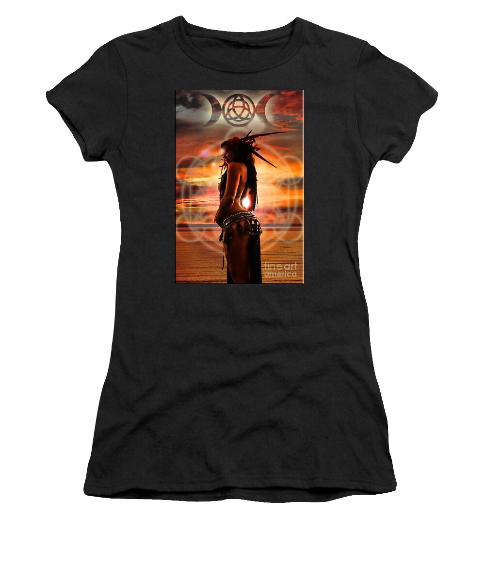 Sunset Women's T-Shirt featuring the digital art Embrace The Goddess by Recreating Creation