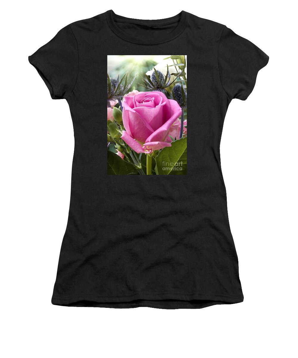 Flower Women's T-Shirt featuring the photograph English pink rose close up by Simon Bratt