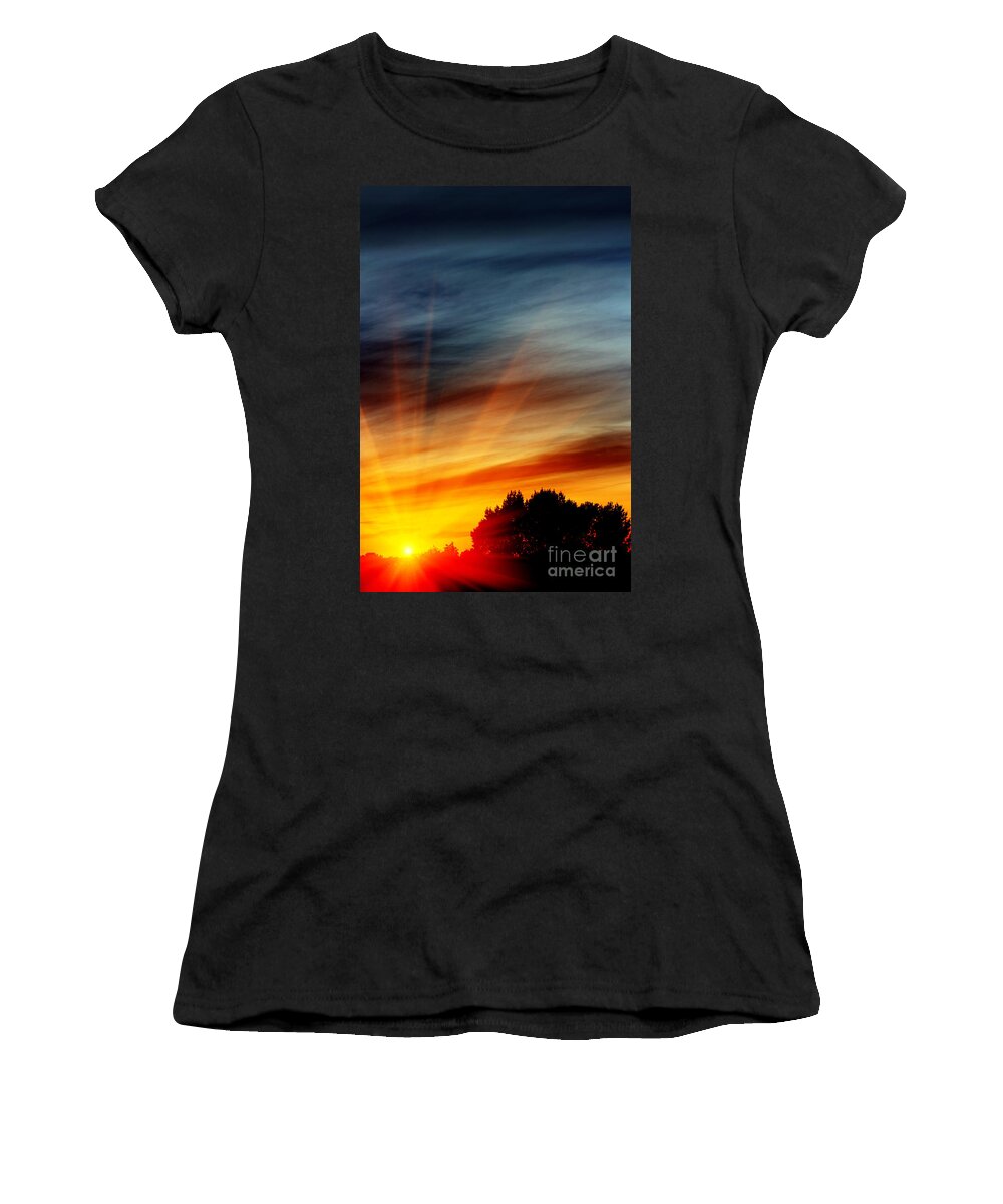 Sunset Women's T-Shirt featuring the photograph Fiery sunset in the evening by Simon Bratt
