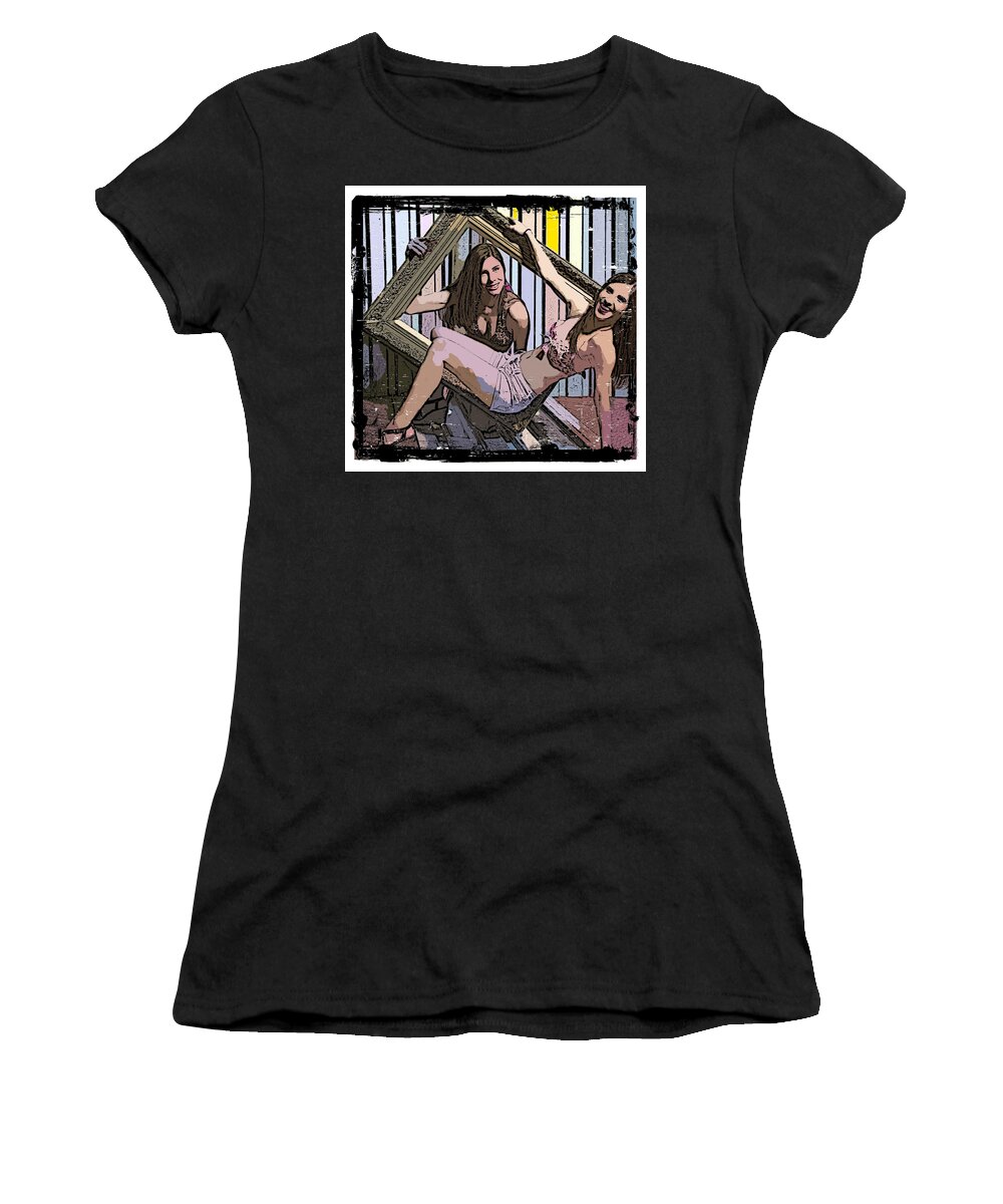 Girls Lesbians Frames Deco Abstract Women's T-Shirt featuring the photograph Fun In A Frame by Alice Gipson