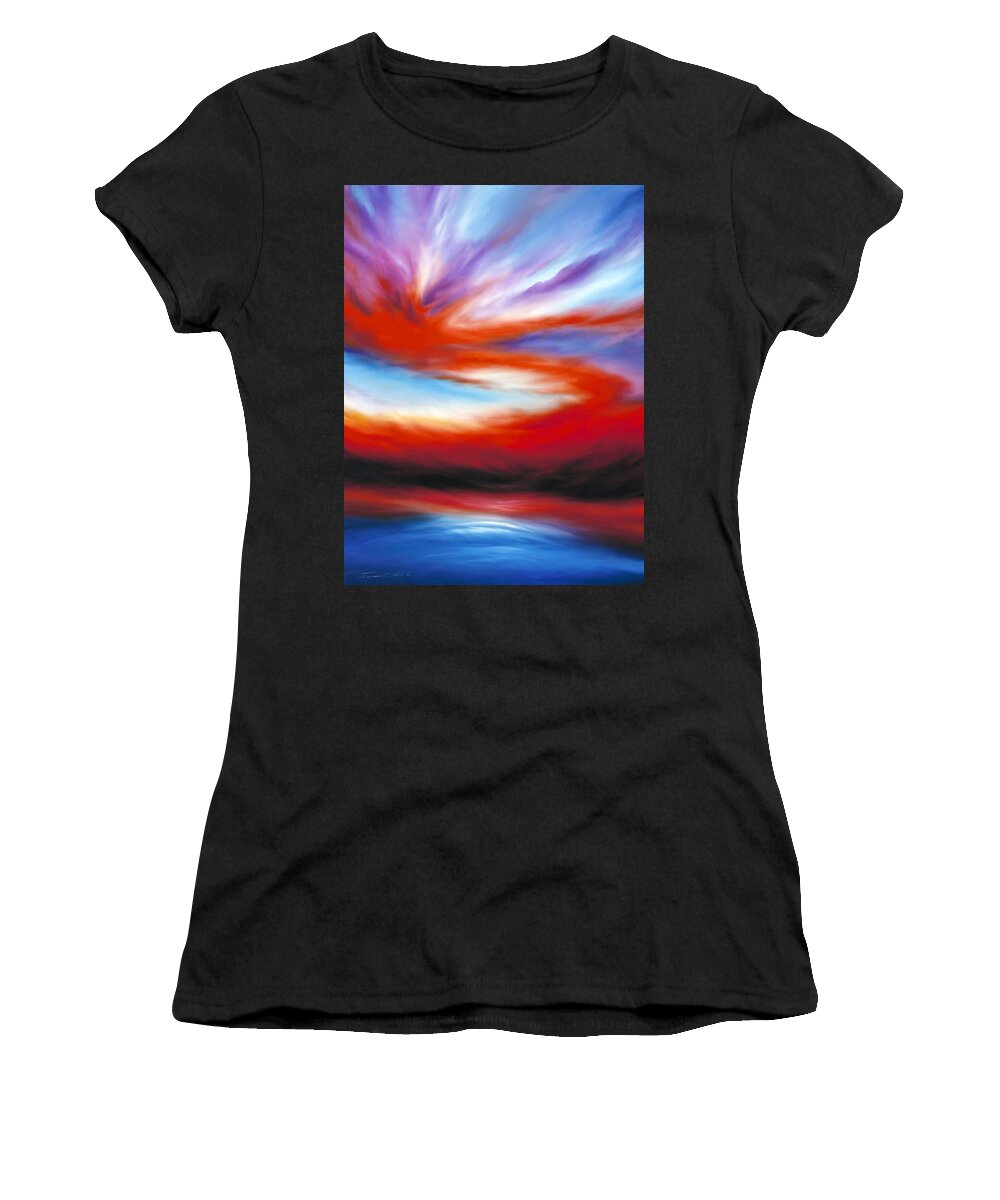 Sunrise; Sunset; Power; Glory; Cloudscape; Skyscape; Purple; Red; Blue; Stunning; Landscape; James C. Hill; James Christopher Hill; Jameshillgallery.com; Ocean; Lakes; Creation; Genesis Women's T-Shirt featuring the painting Genesis II by James Hill