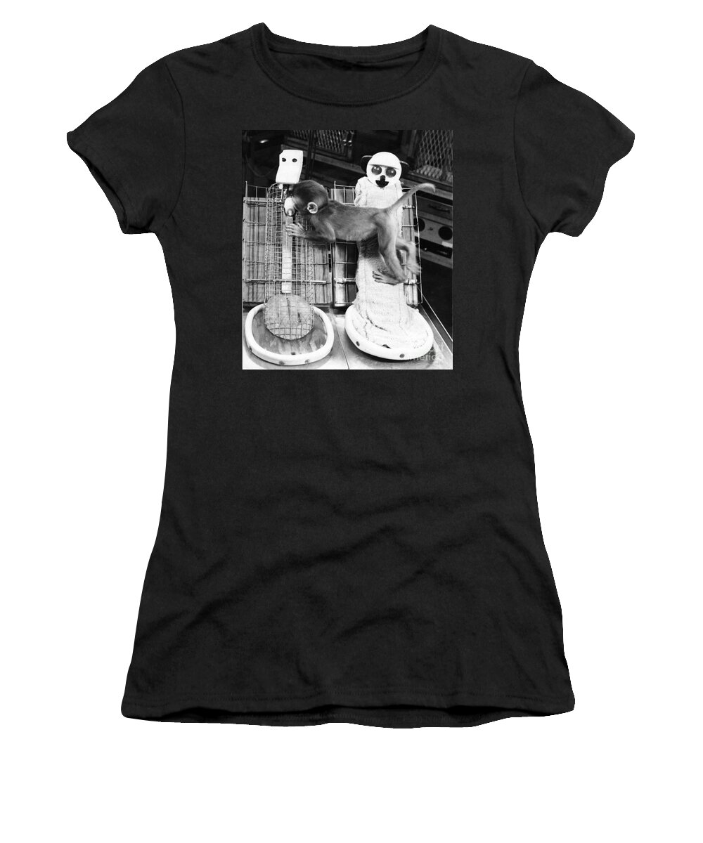 Infant Monkey Women's T-Shirt featuring the photograph Harlows Monkey Experiment by Photo Researchers, Inc.