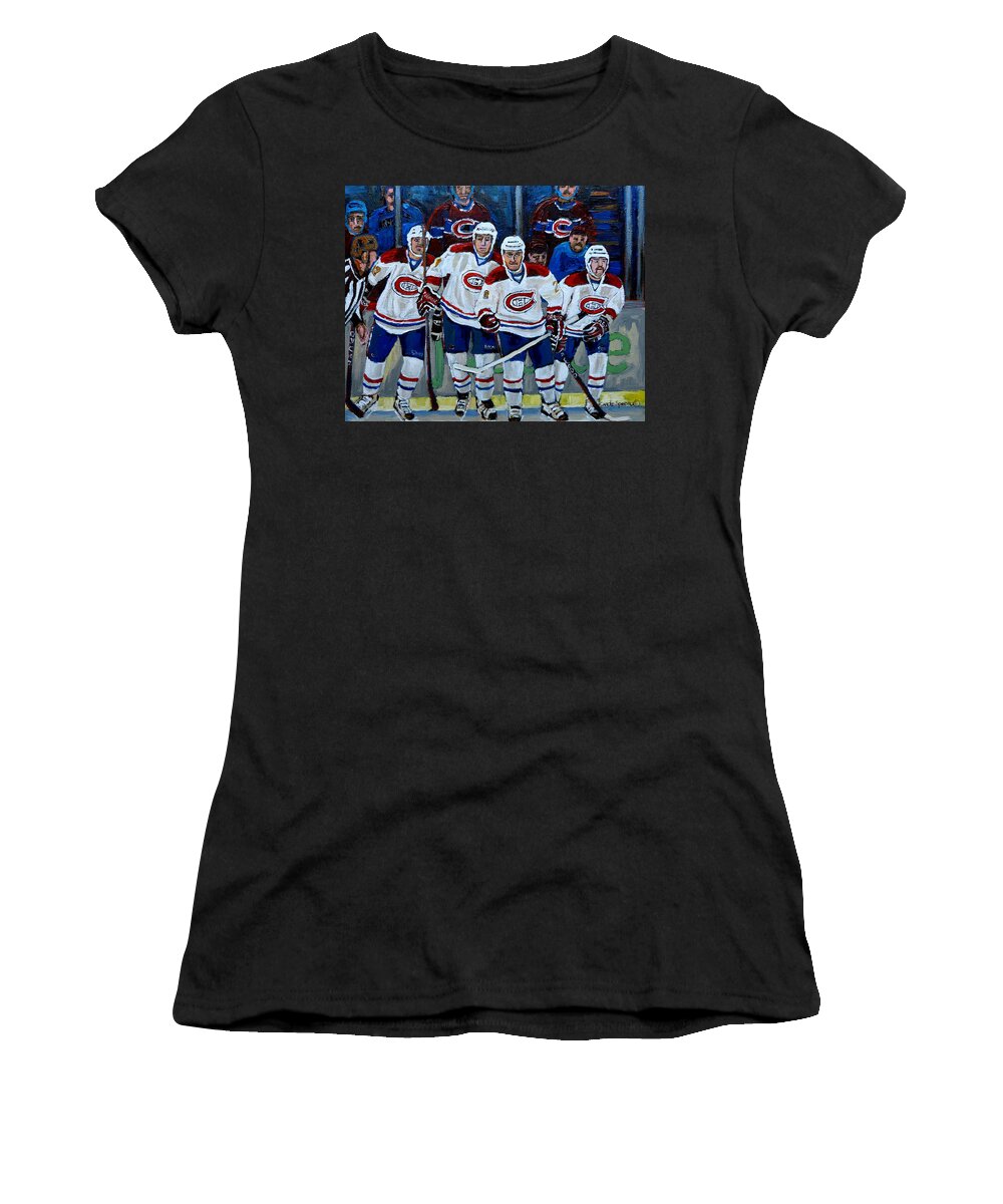 Hockey Women's T-Shirt featuring the painting Hockey Art At Bell Center Montreal by Carole Spandau